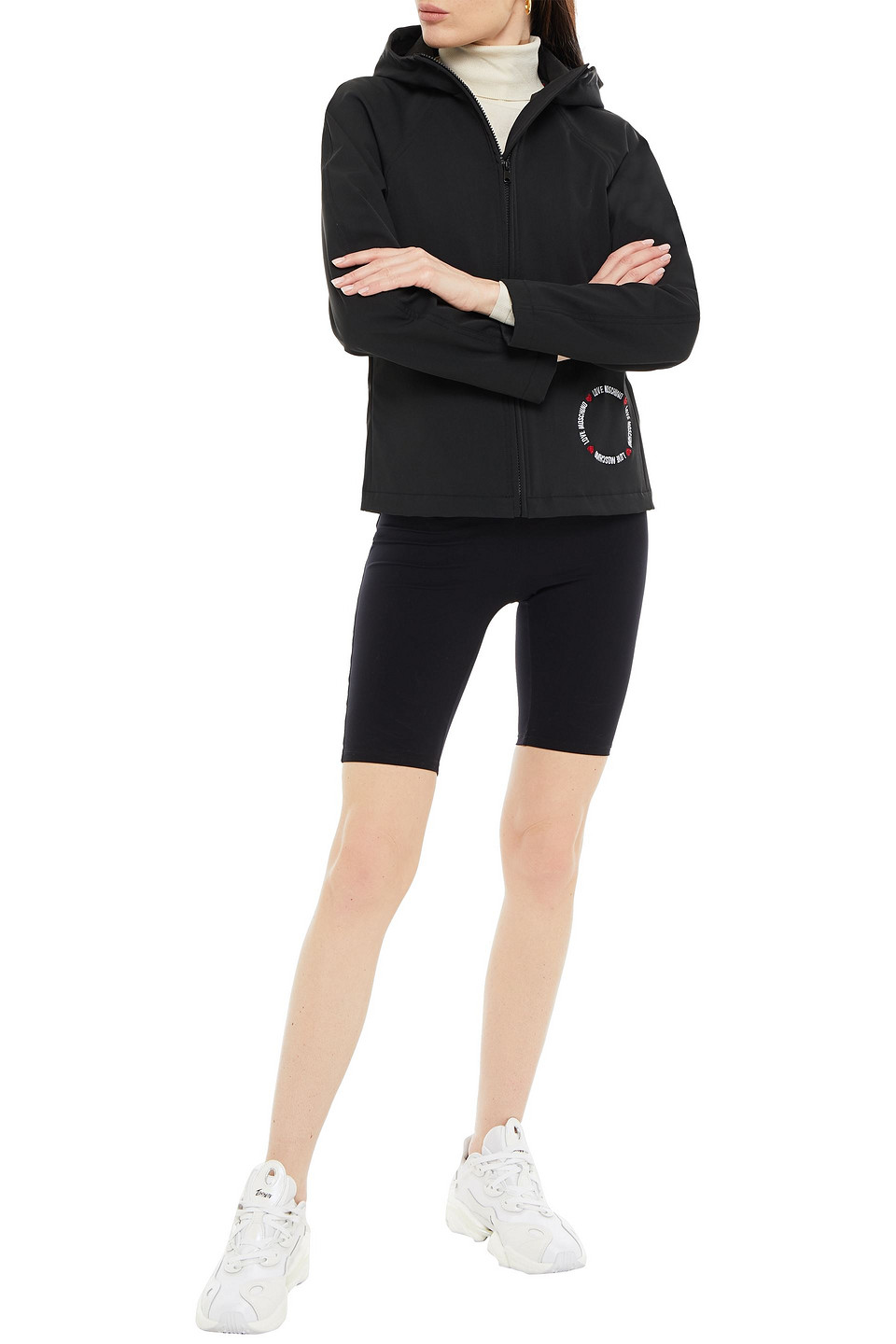 Love Moschino Embroidered Woven Hooded Jacket In Black
