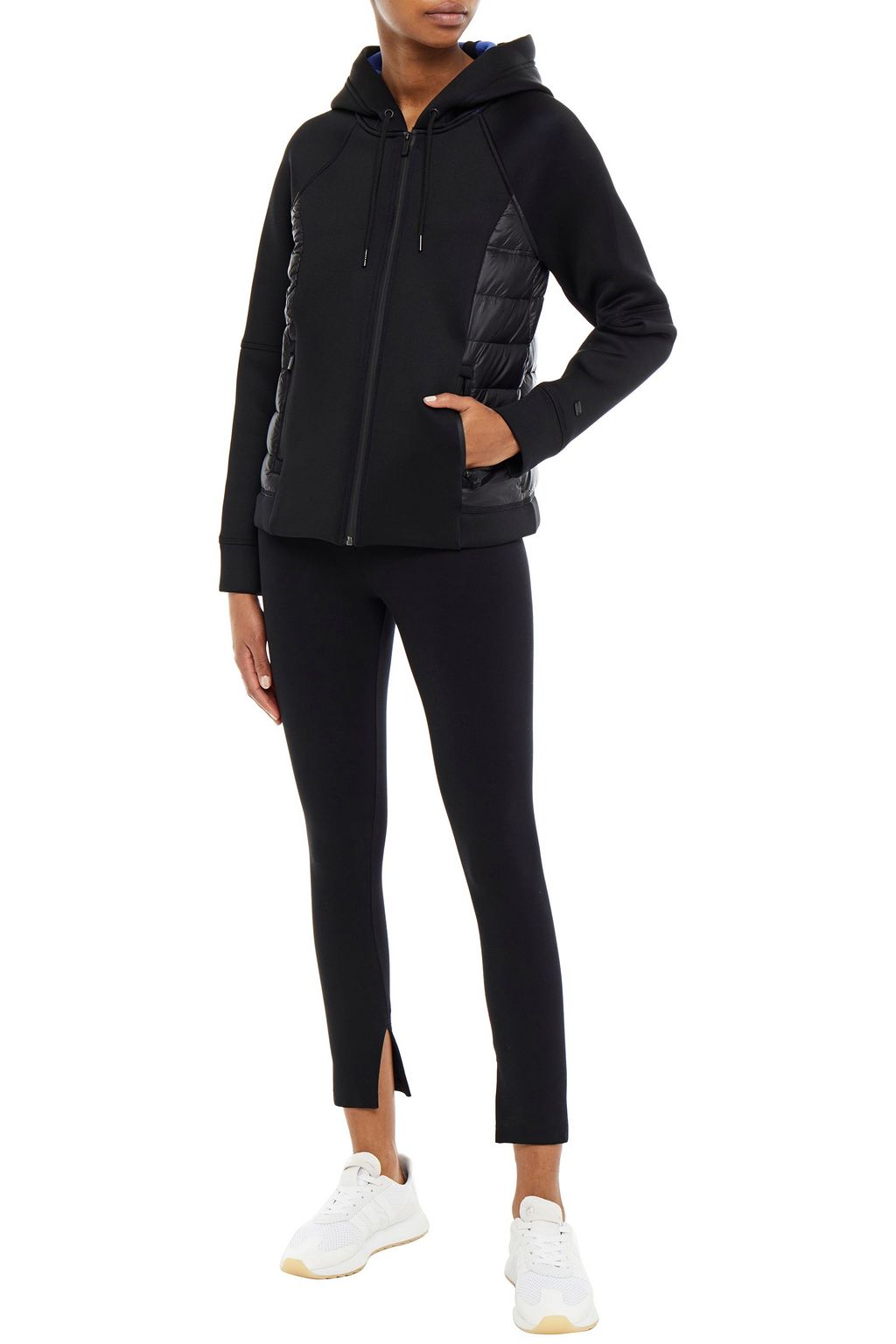 DKNY Shell-paneled quilted scuba hooded jacket