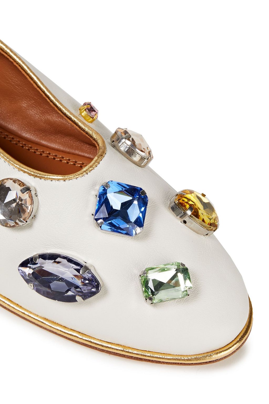 TORY BURCH Crystal-embellished leather ballet flats