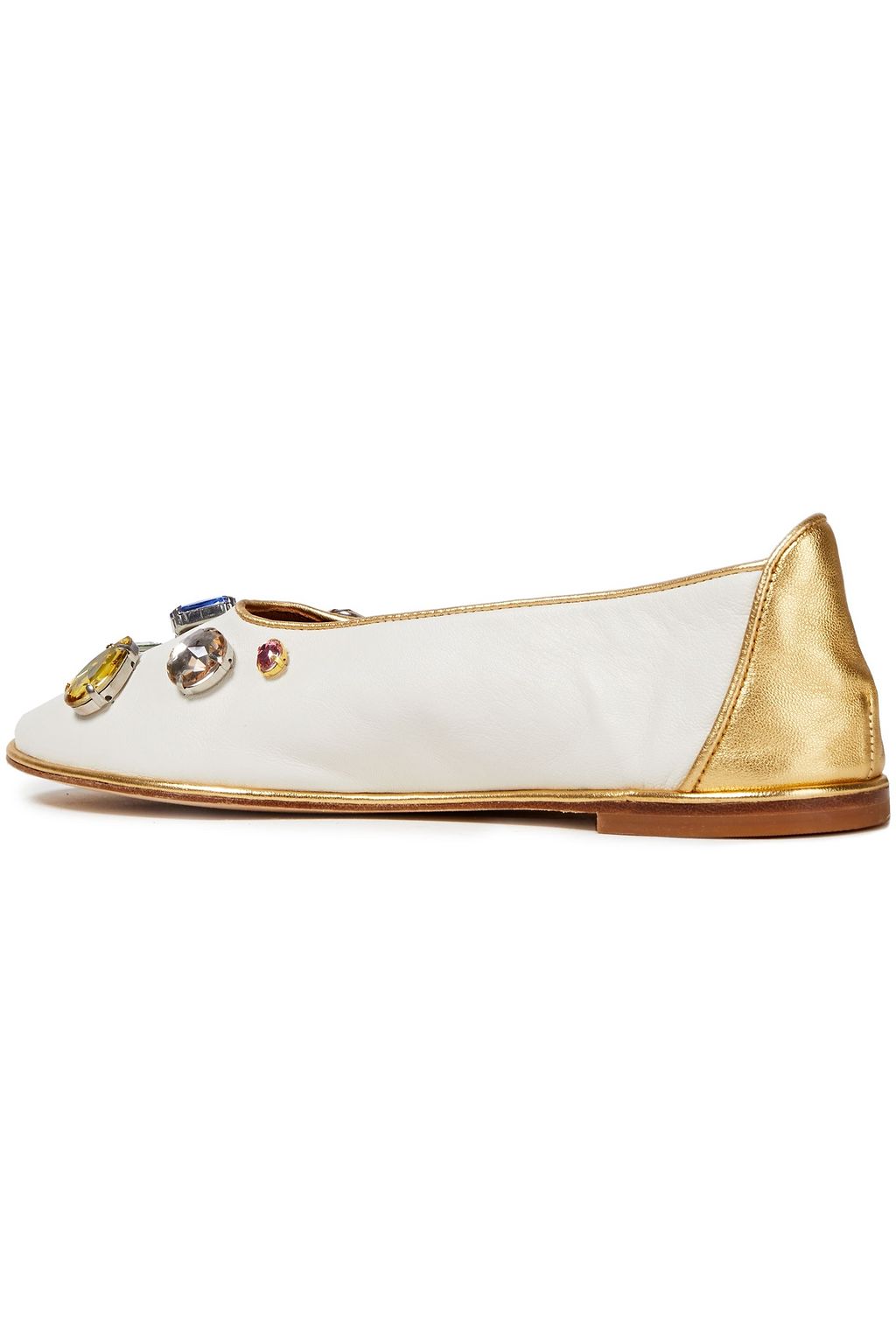 TORY BURCH Crystal-embellished leather ballet flats