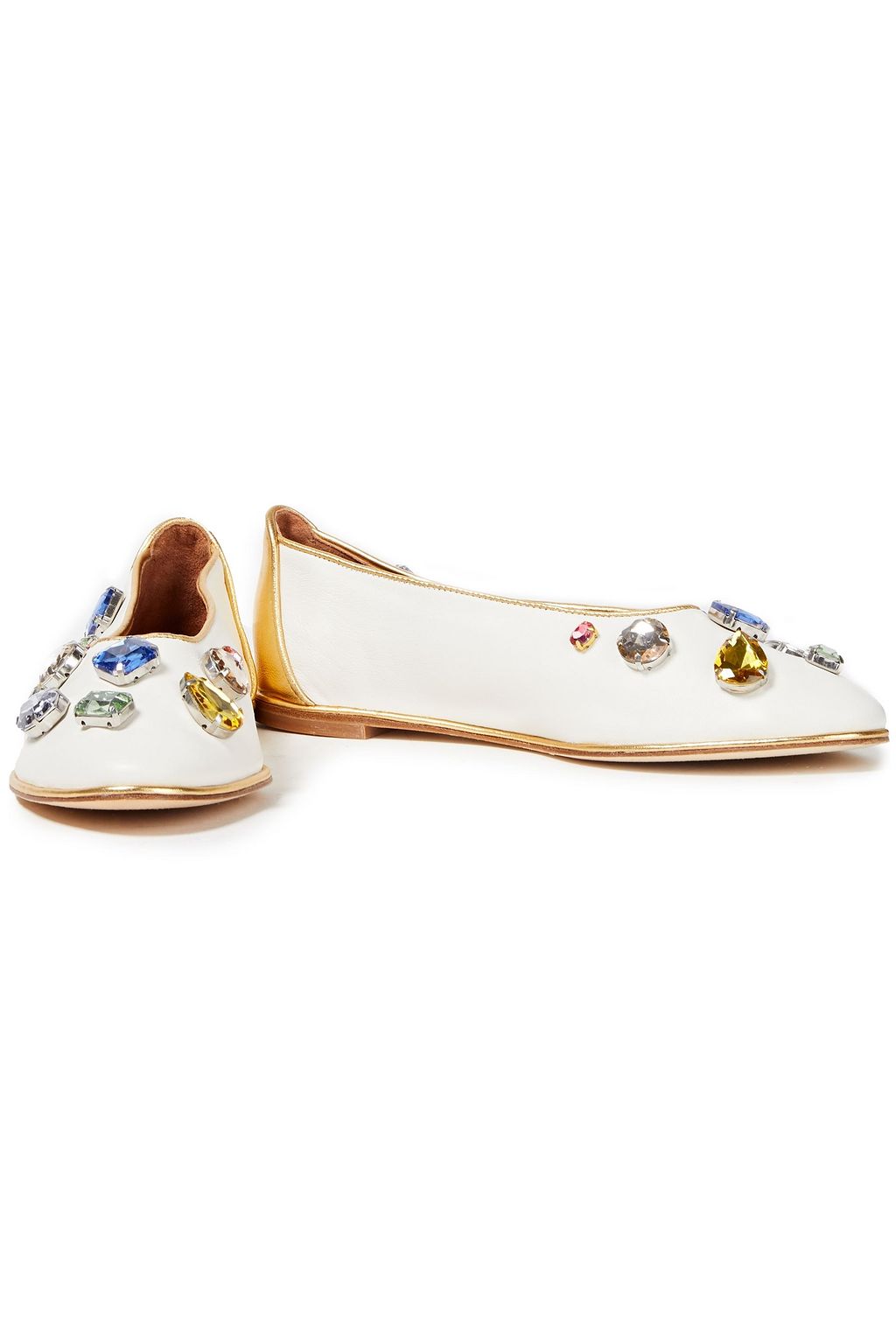 TORY BURCH Crystal-embellished leather ballet flats