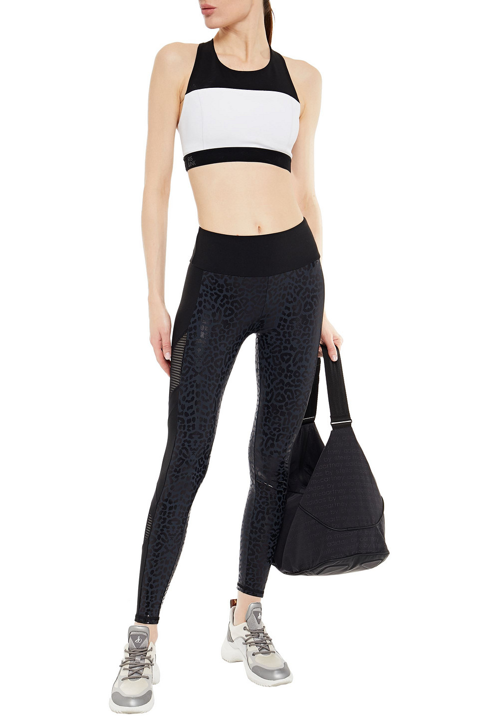 Lanston Sport Kennedy Paneled Leopard-print Stretch-jersey Leggings In Black