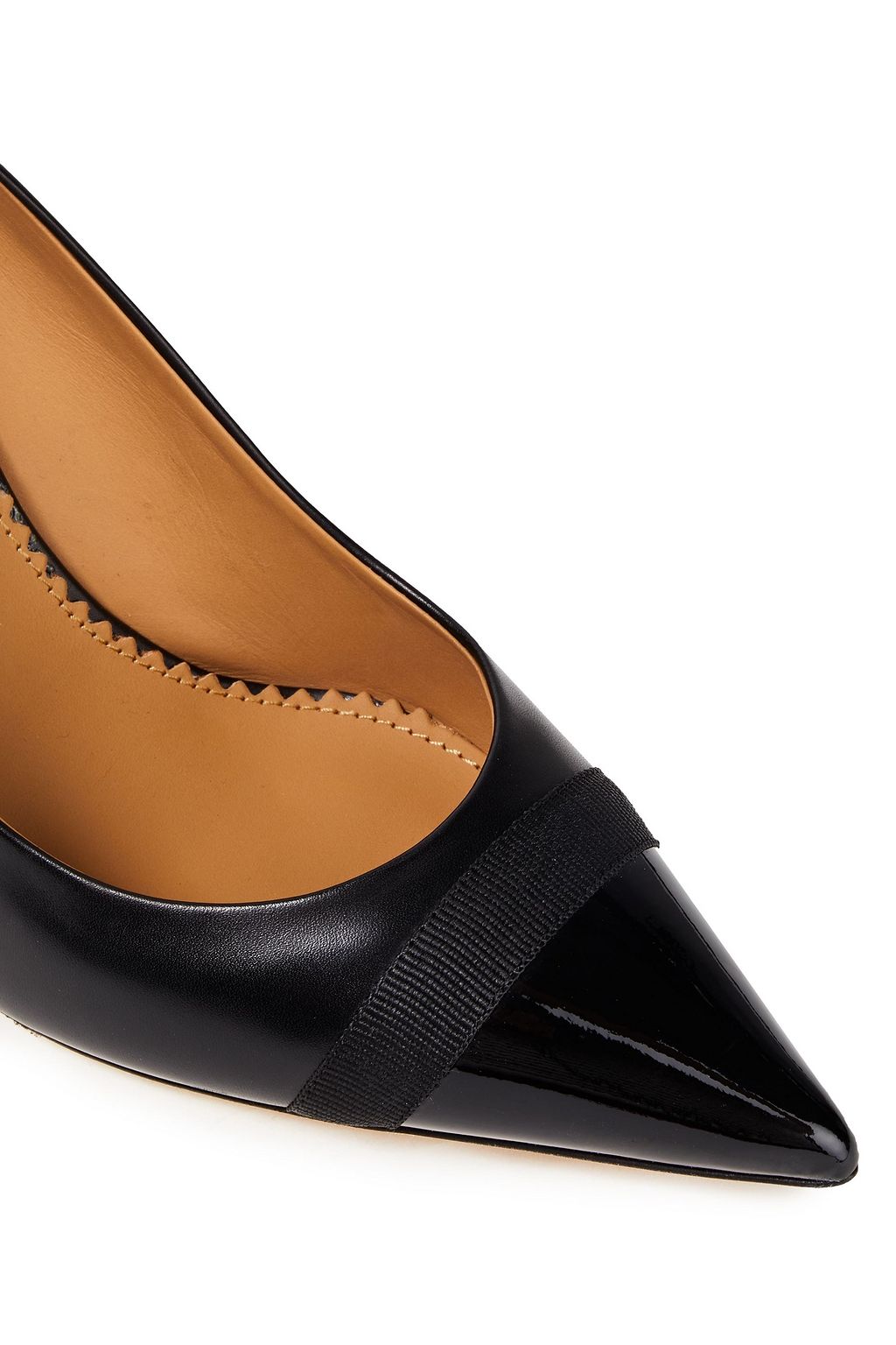 TORY BURCH Grosgrain-trimmed smooth and patent-leather pumps