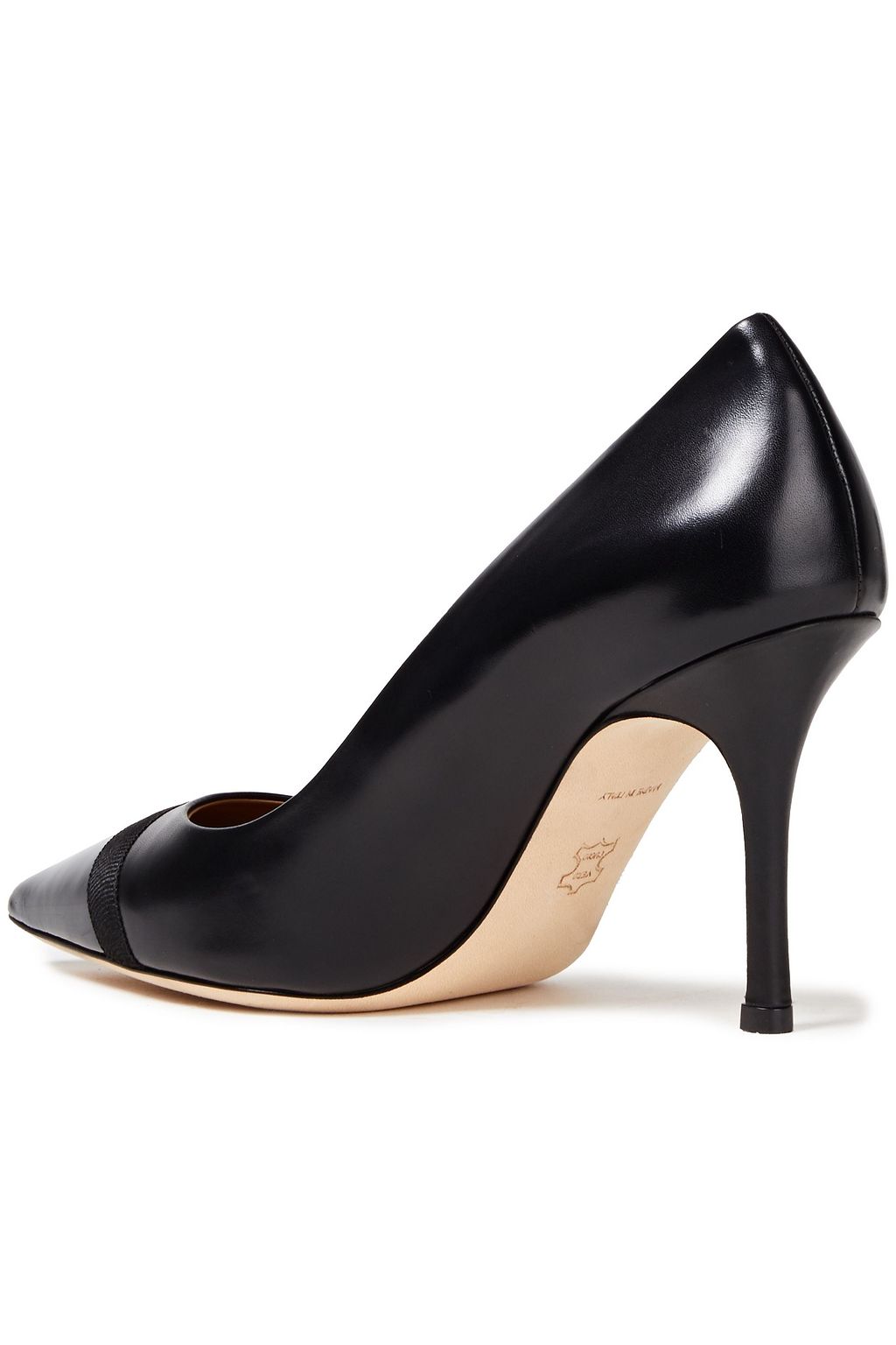 TORY BURCH Grosgrain-trimmed smooth and patent-leather pumps