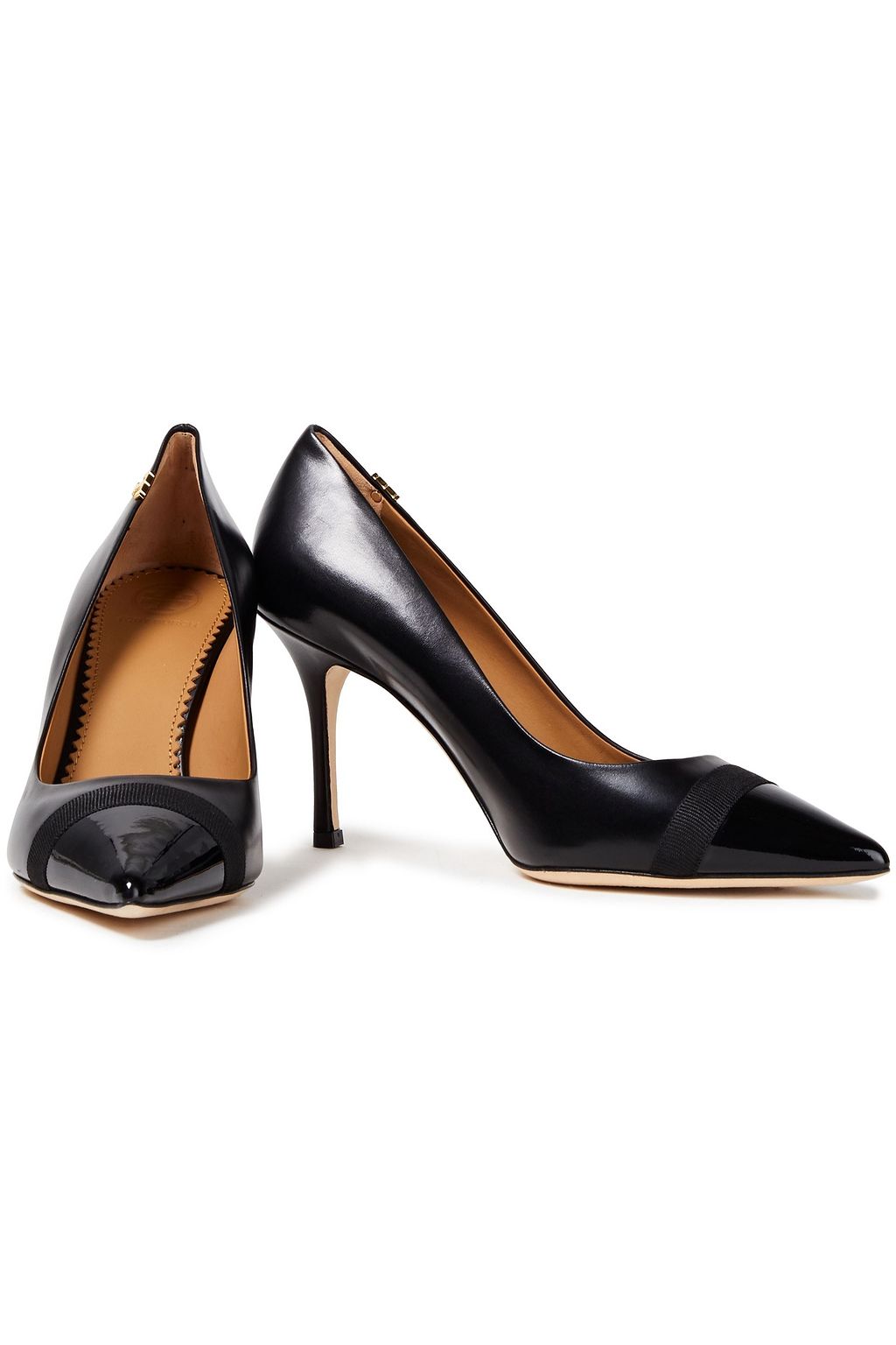 TORY BURCH Grosgrain-trimmed smooth and patent-leather pumps