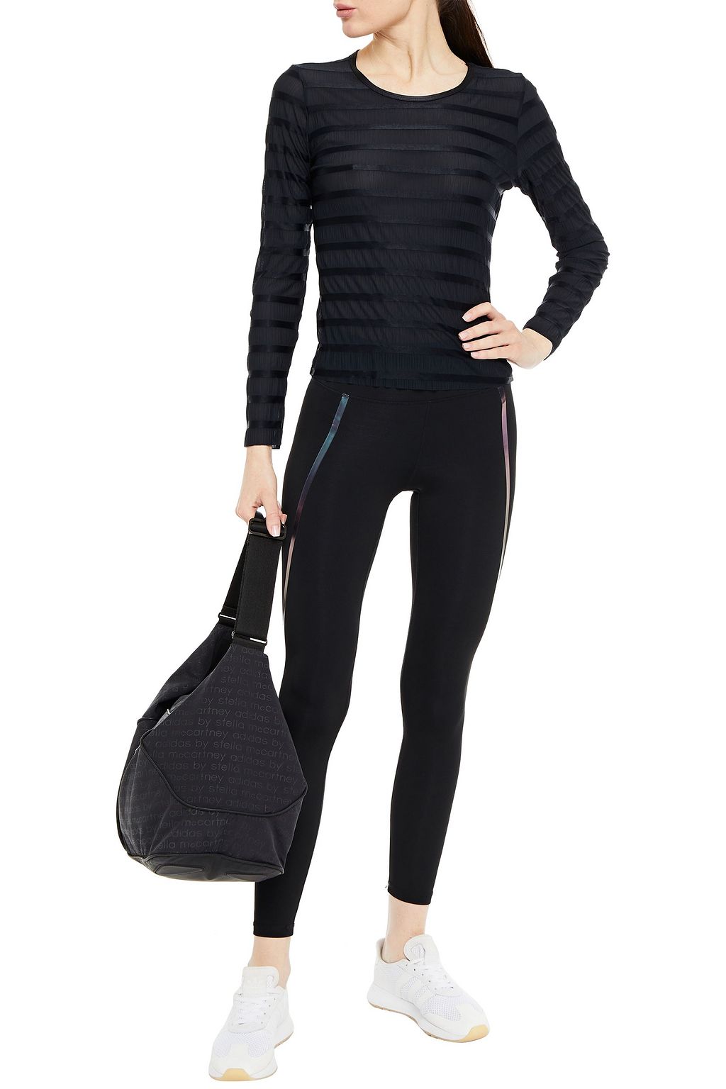 LANSTON SPORT Striped crinkled-jersey top
