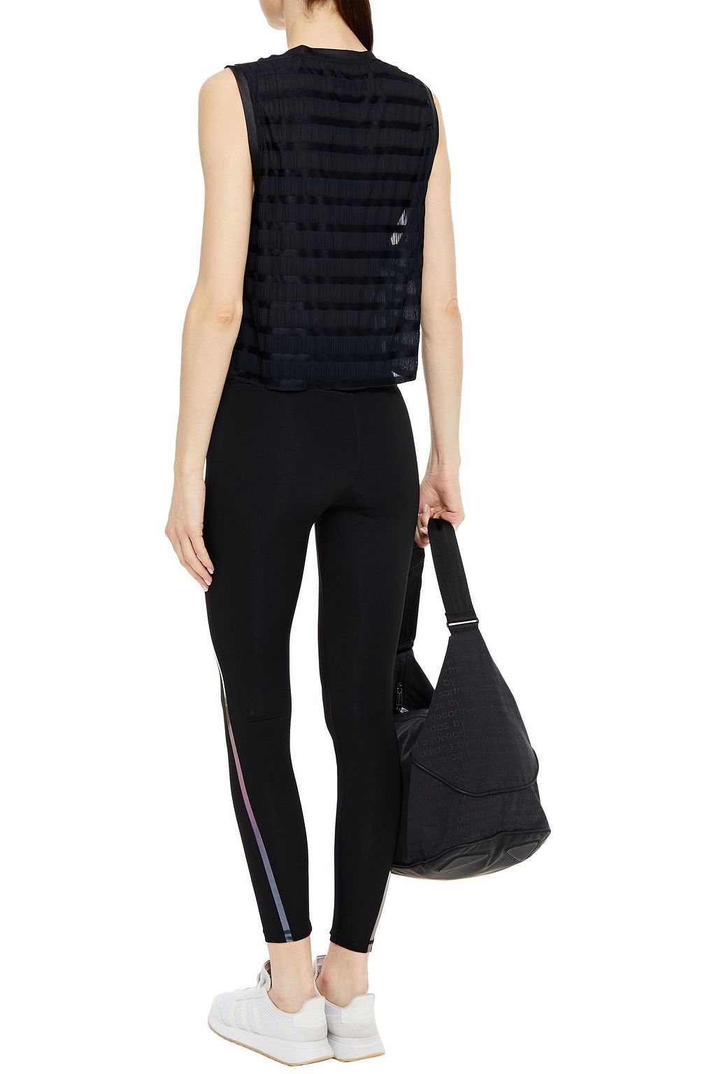 LANSTON SPORT Pyper cropped striped crinkled-jersey tank
