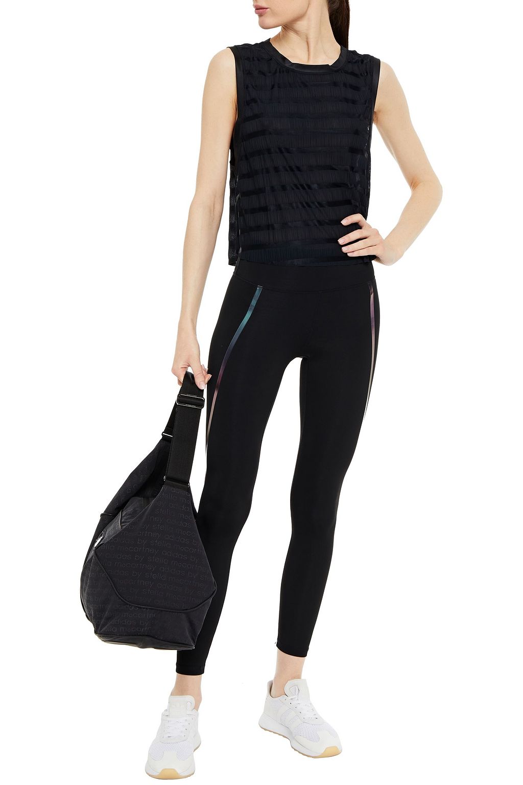 LANSTON SPORT Pyper cropped striped crinkled-jersey tank