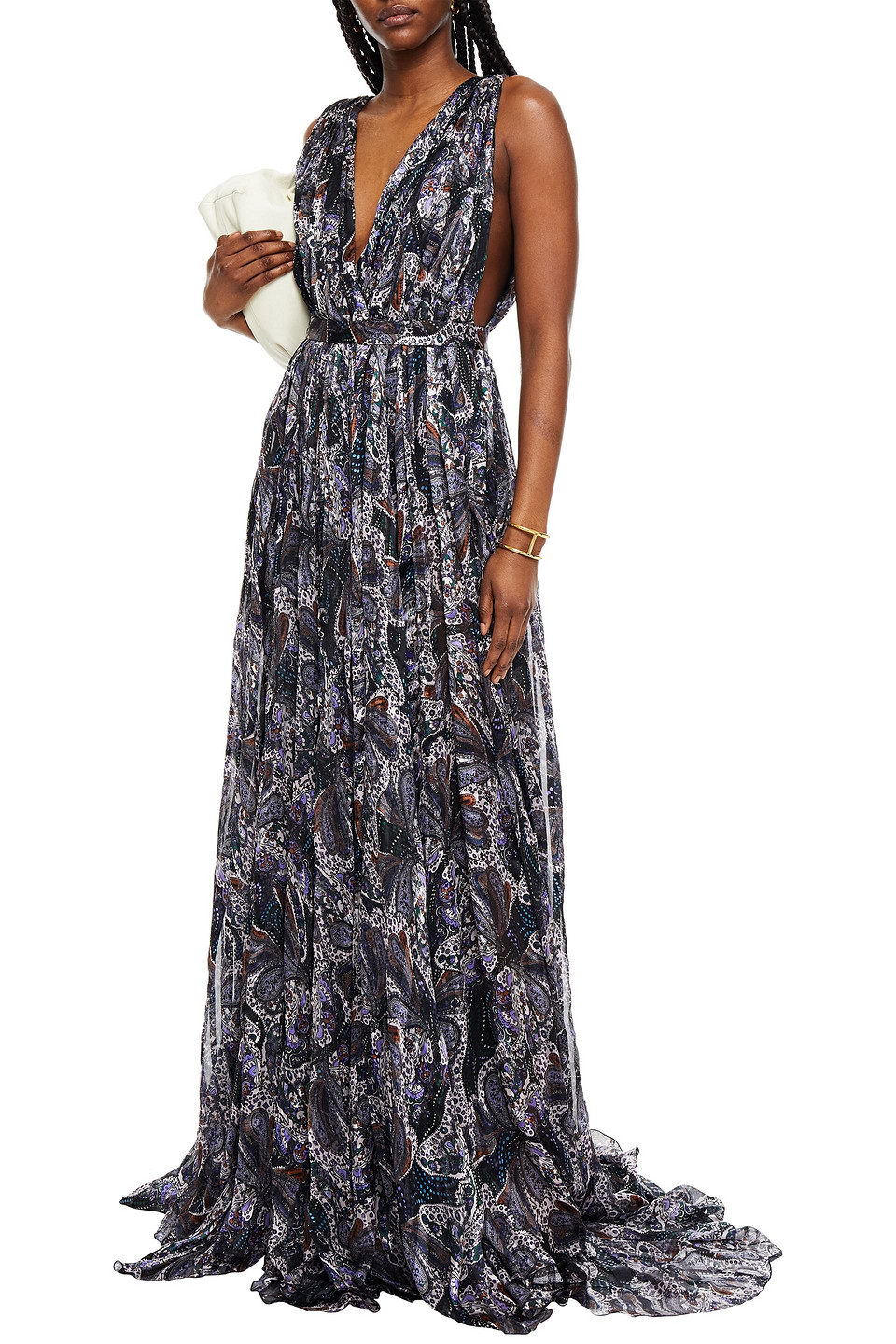 Etro Long Dress In Black Silk Chiffon With Paisley Print In Black