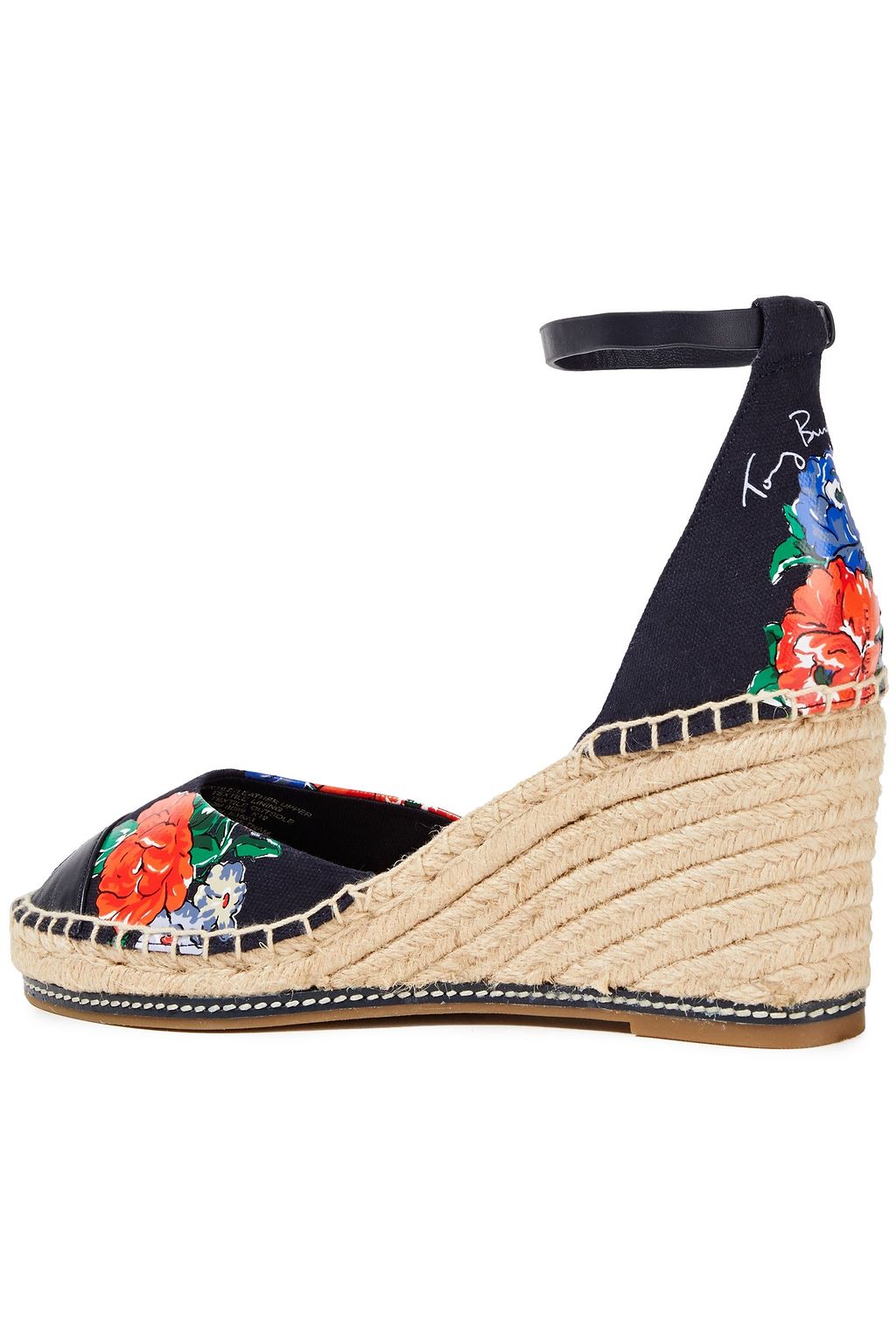 TORY BURCH Floral-print canvas and leather wedge espadrilles