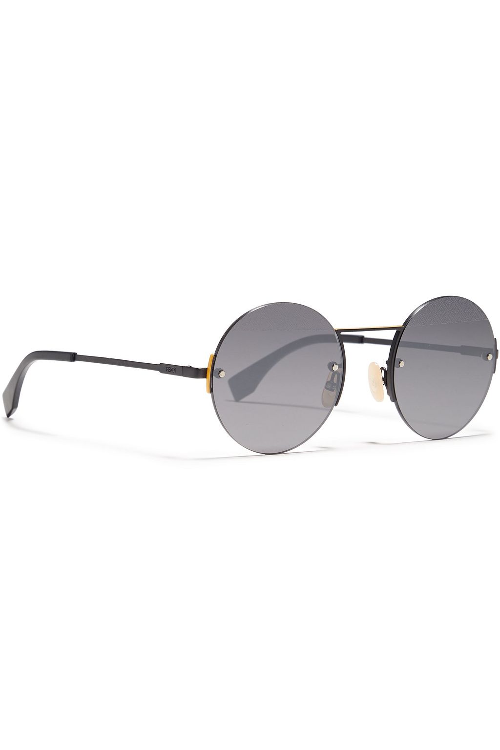 FENDI Round-frame gunmetal-tone sunglasses