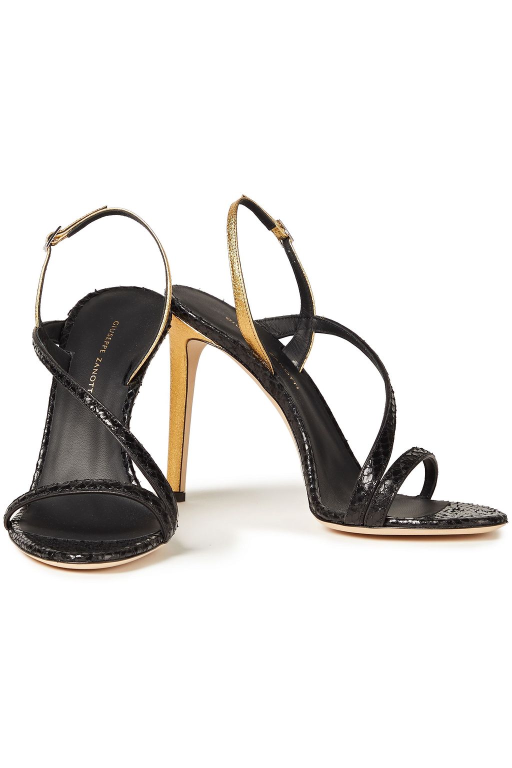 GIUSEPPE ZANOTTI Polina metallic and snake-effect leather slingback sandals