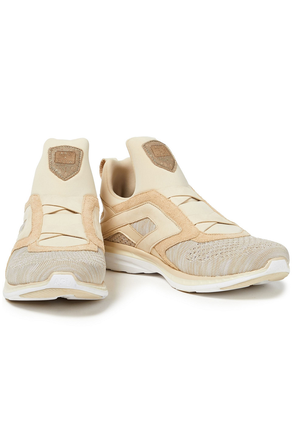 Apl Athletic Propulsion Labs Suede-trimmed Mélange Mesh And Neoprene Trainers In Beige