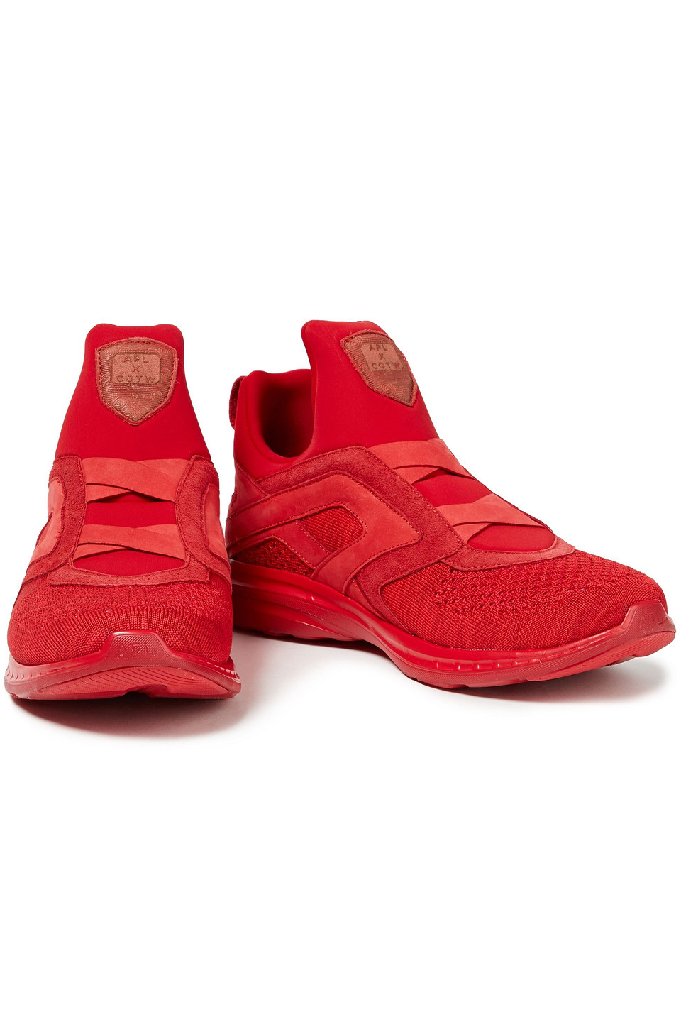 Apl Athletic Propulsion Labs Suede-trimmed Mélange Mesh And Neoprene Trainers In Red