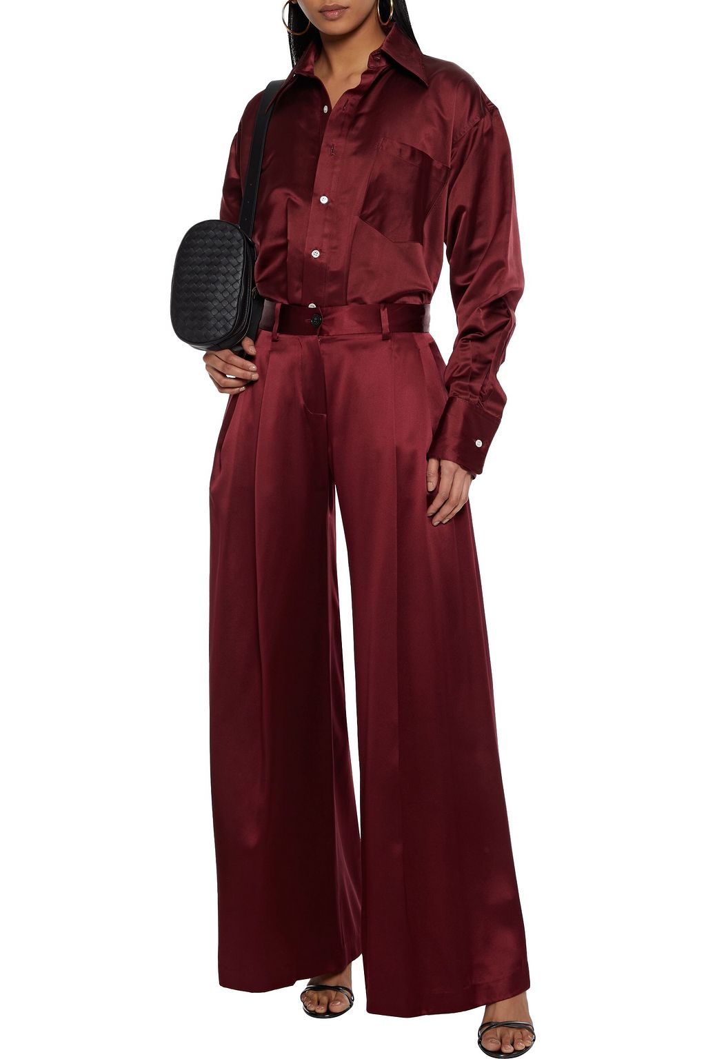 NILI LOTAN Inez pleated silk-satin wide-leg pants