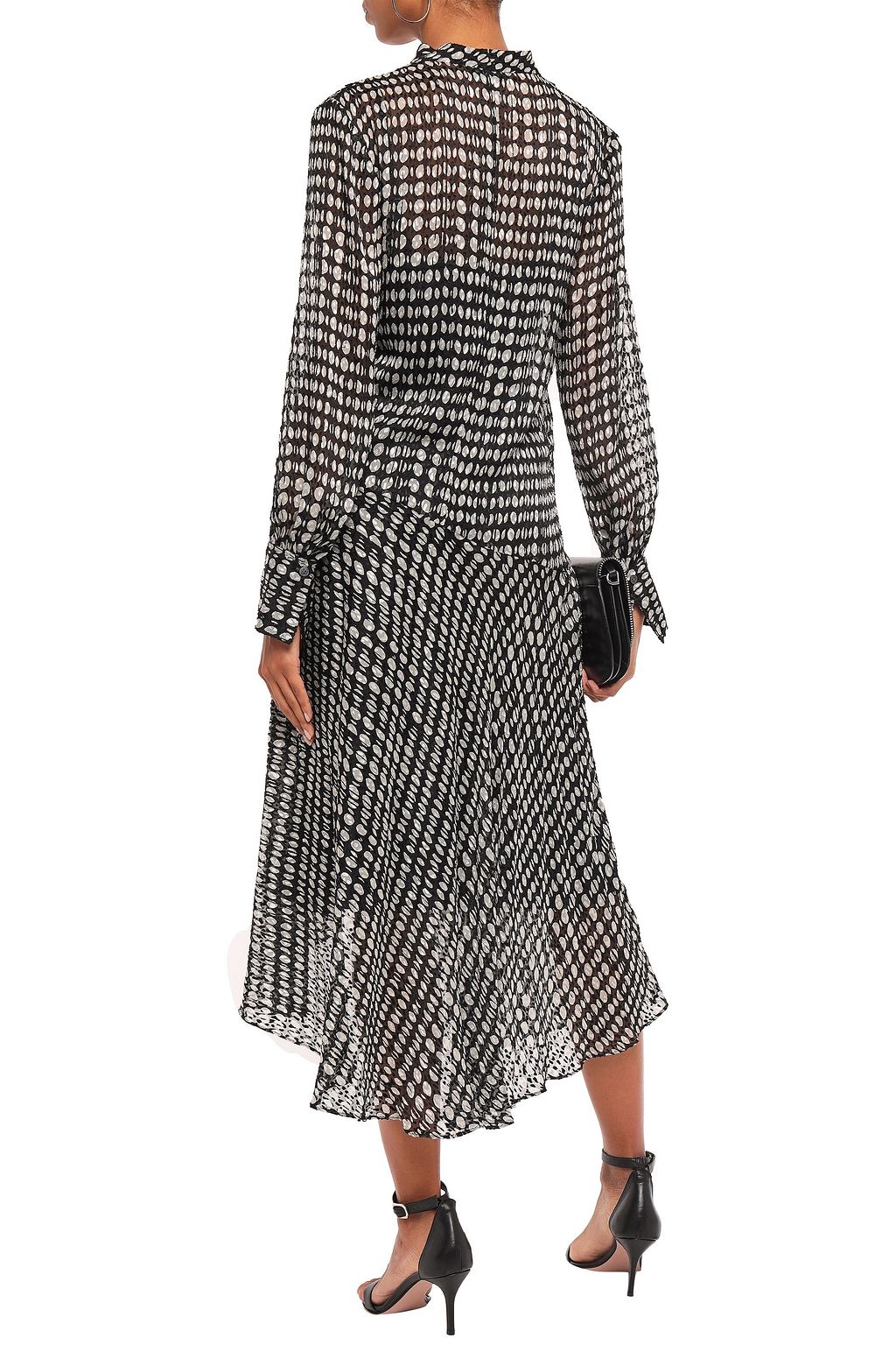 THEORY Pussy-bow polka-dot fil coupé chiffon midi dress