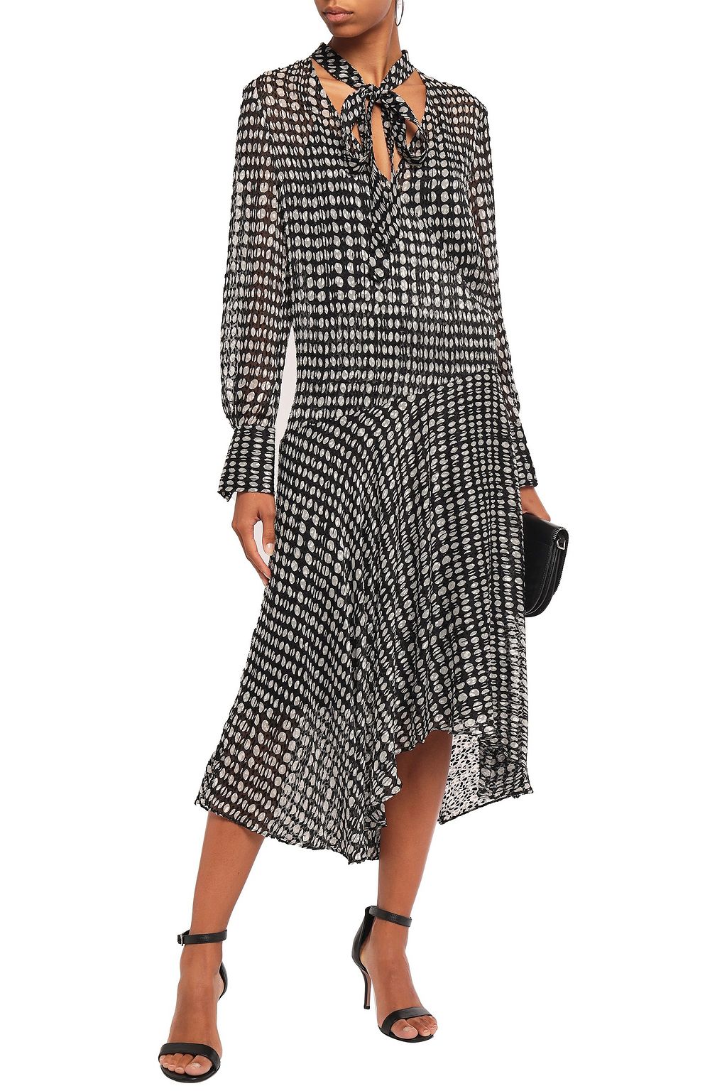 THEORY Pussy-bow polka-dot fil coupé chiffon midi dress