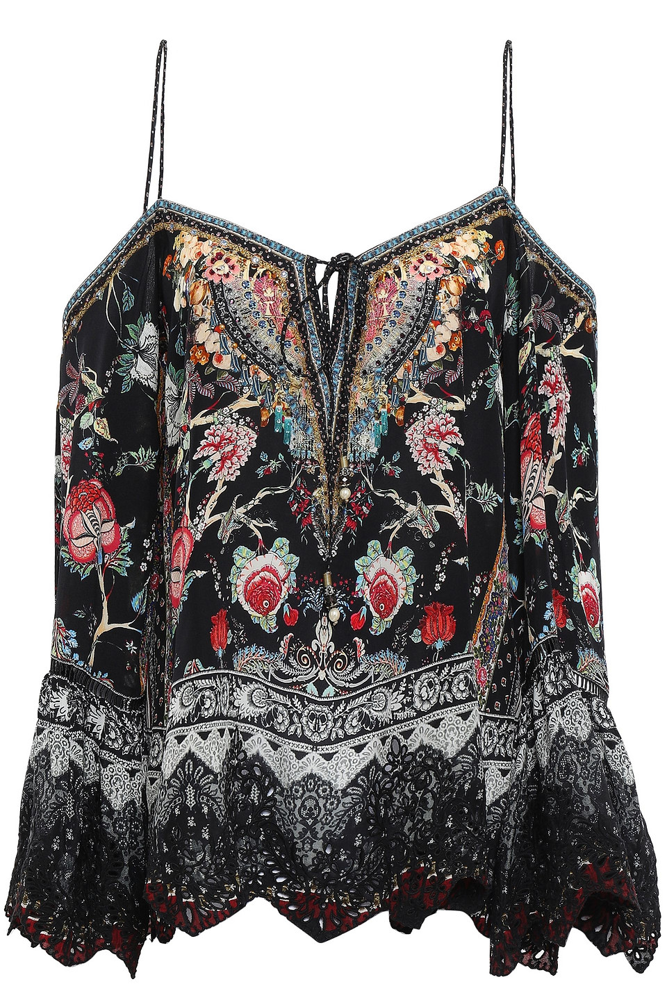Camilla Woman Haute Provincial Cold-shoulder Printed Silk Crepe De Chine Blouse Black Size S