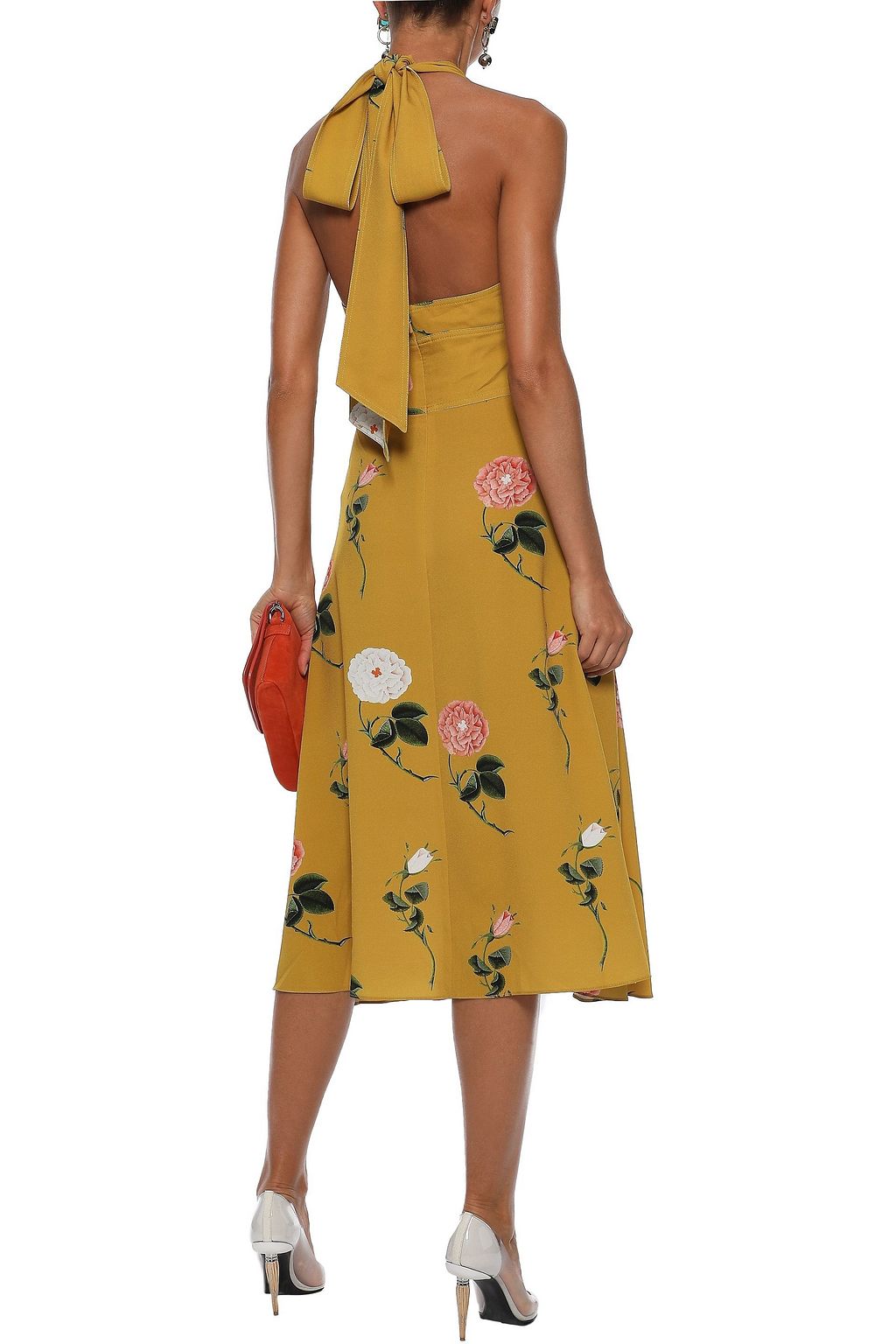 OSCAR DE LA RENTA Floral-print washed-crepe halterneck midi dress