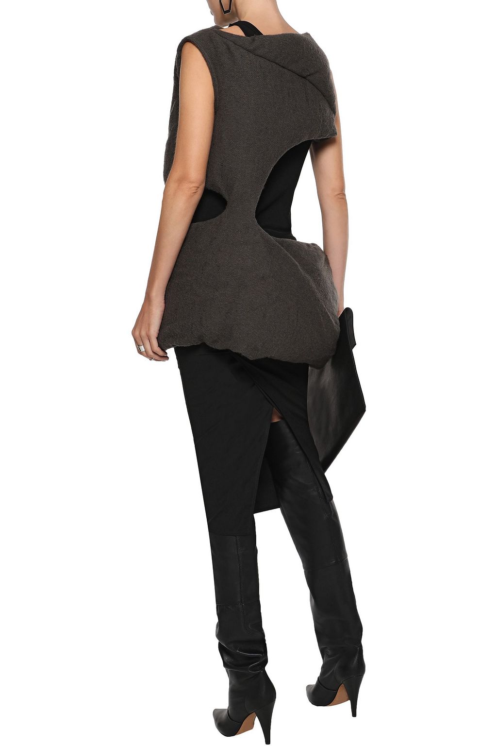 RICK OWENS Cutout camel hair and linen-blend down tunic