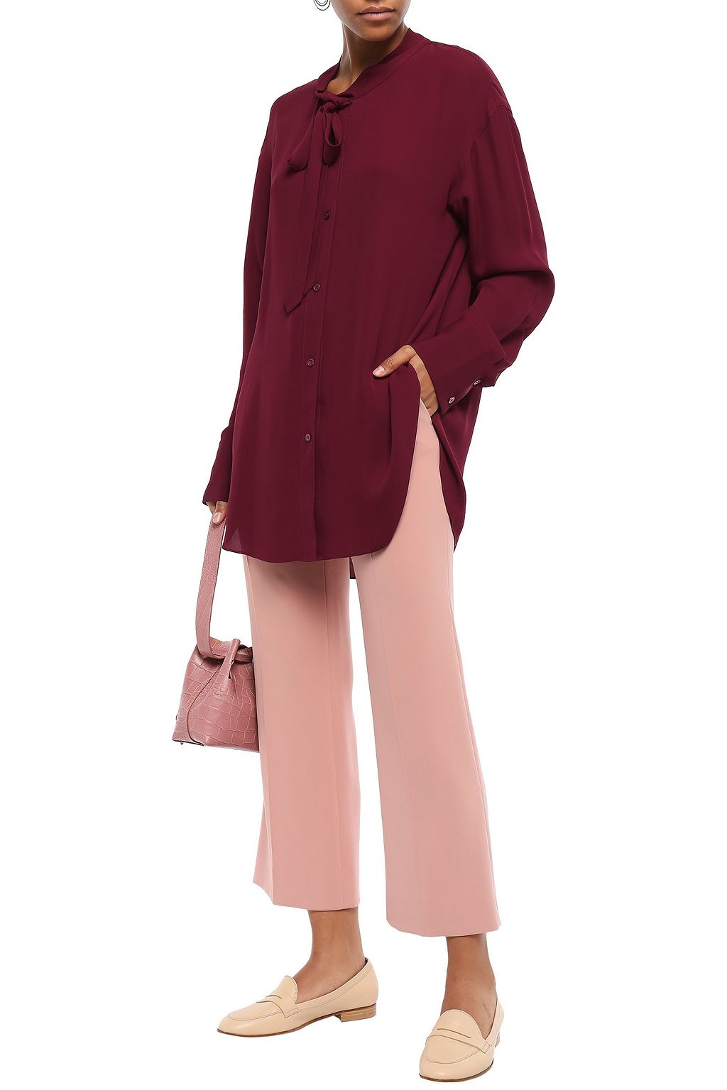 THEORY Pussy-bow silk-crepe blouse