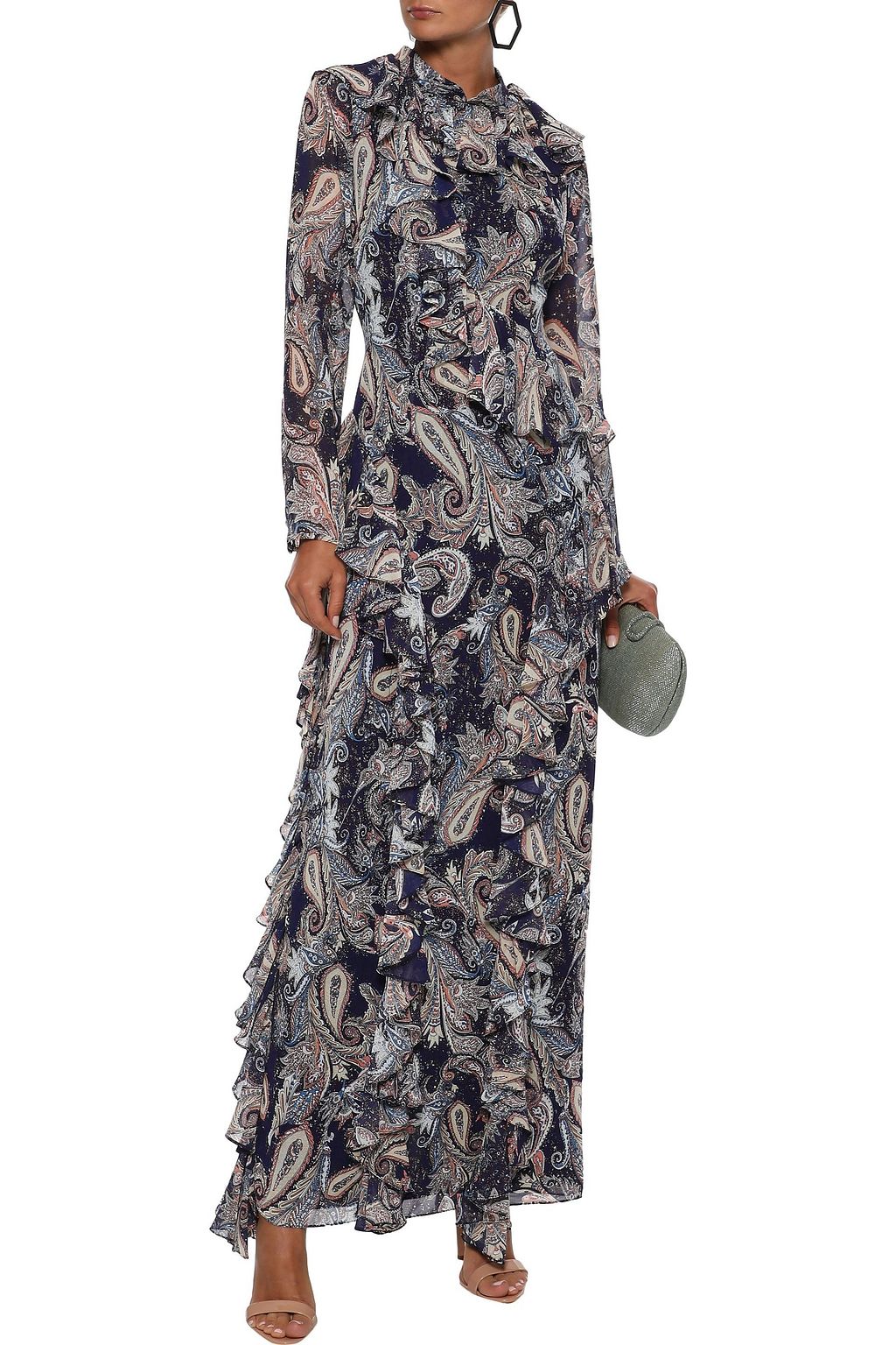 MIKAEL AGHAL Ruffle-trimmed printed chiffon maxi dress