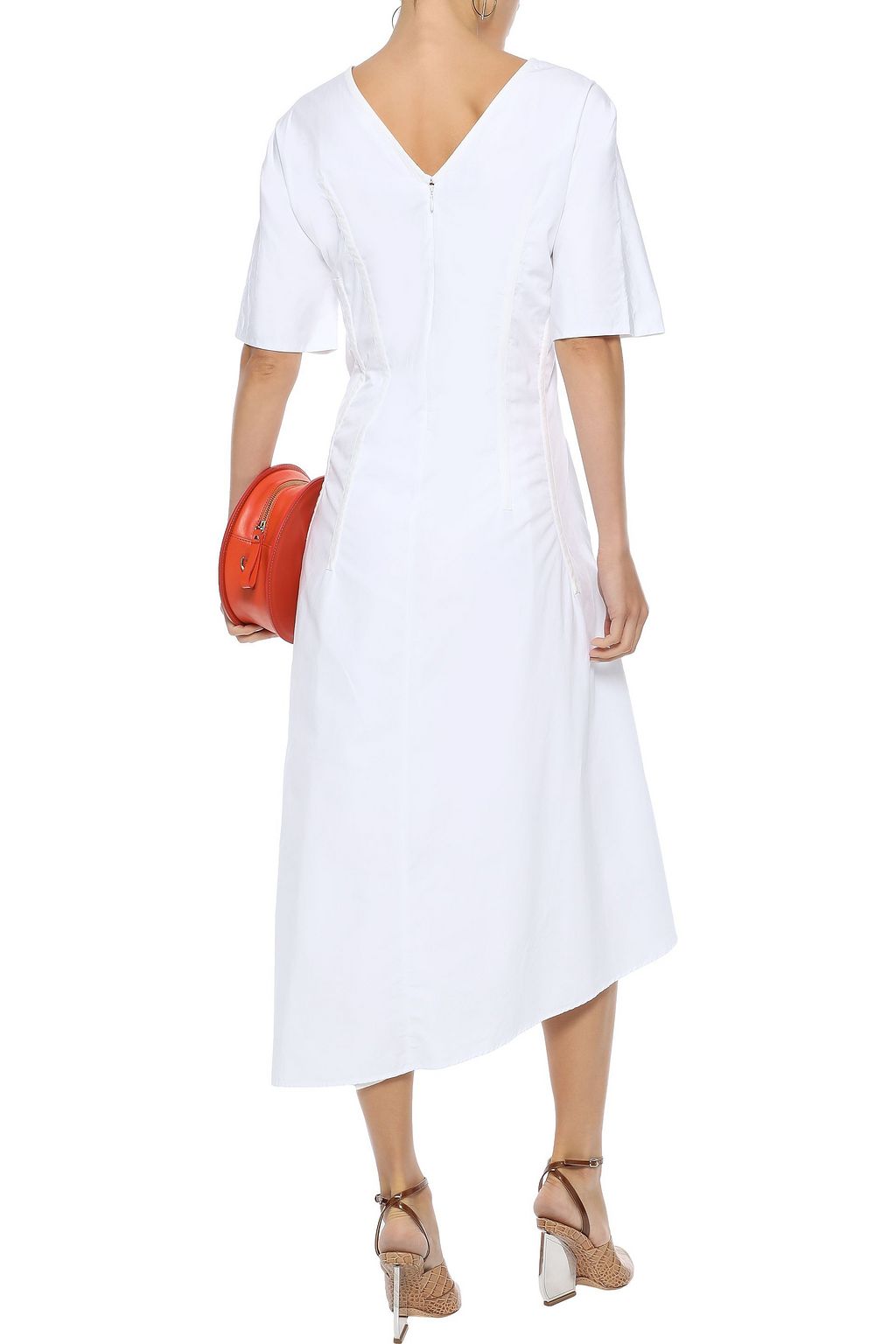 JIL SANDER Asymmetric pintucked cotton-poplin midi dress