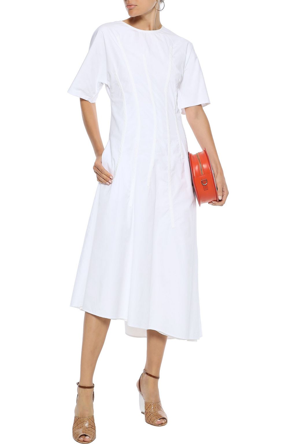 JIL SANDER Asymmetric pintucked cotton-poplin midi dress