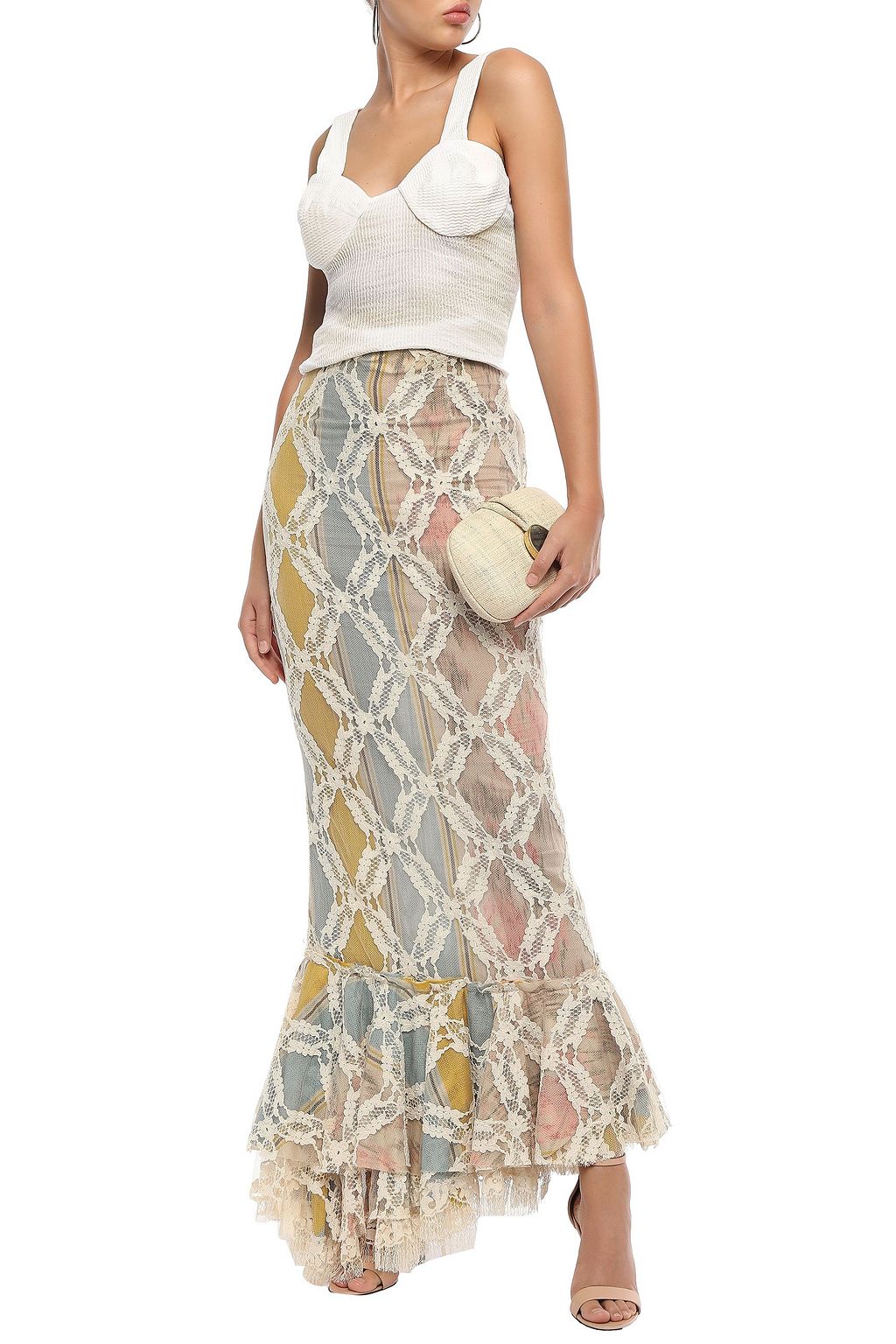 BROCK COLLECTION Asymmetric fluted corded lace maxi skirt