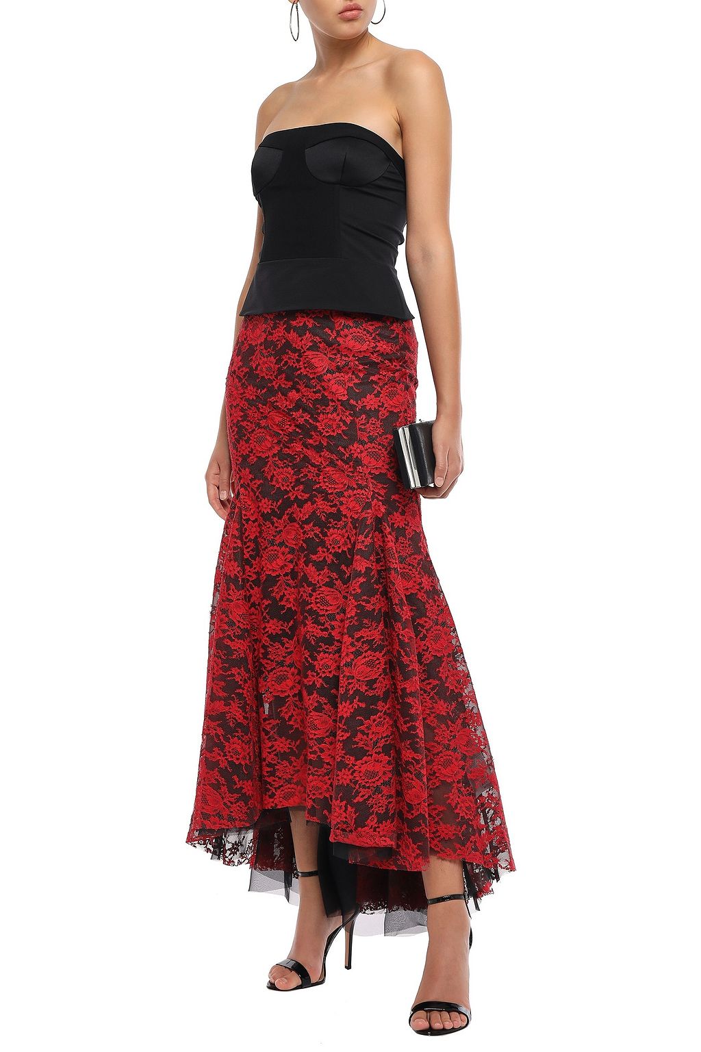 BROCK COLLECTION Asymmetric layered lace and silk-organza skirt
