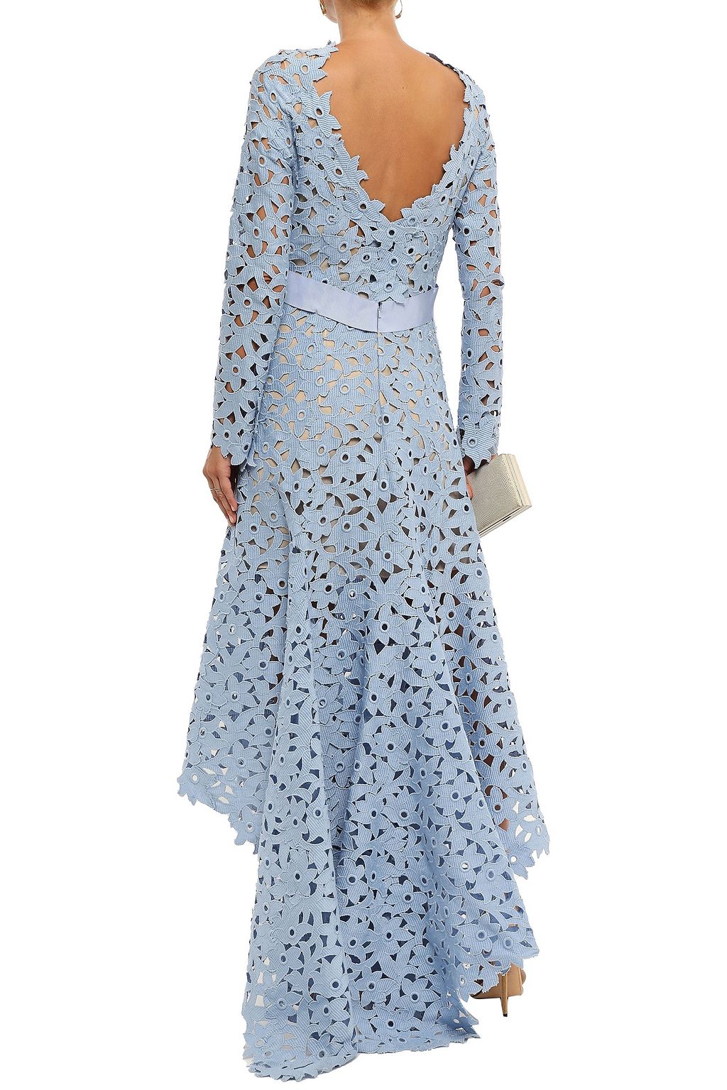 OSCAR DE LA RENTA Asymmetric bow-embellished guipure lace gown