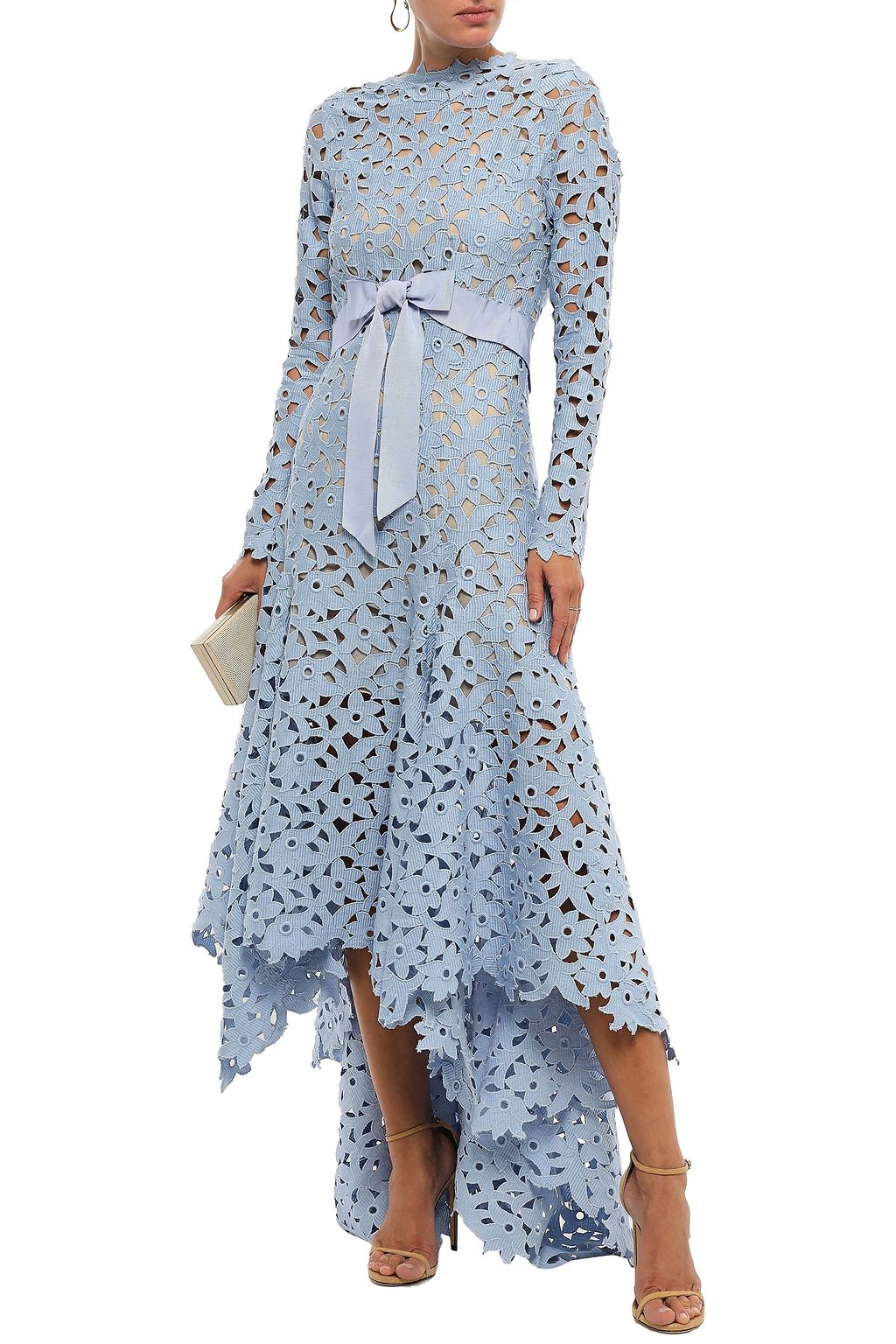 OSCAR DE LA RENTA Asymmetric bow-embellished guipure lace gown