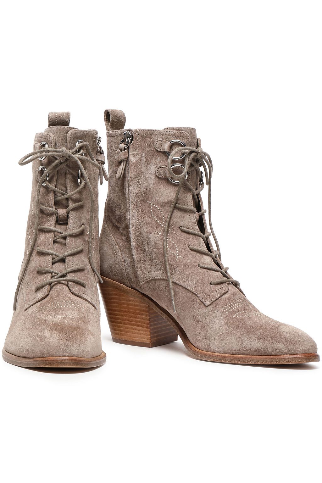 DIANE VON FURSTENBERG Lace-up embroidered suede ankle boots