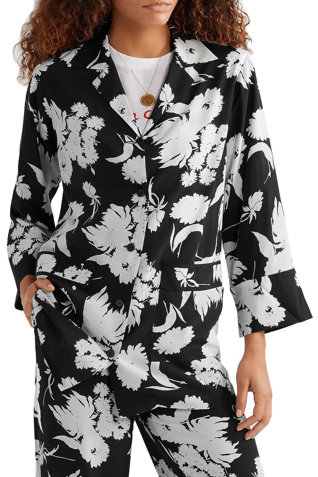 GANNI Kochhar floral-print silk-crepe shirt