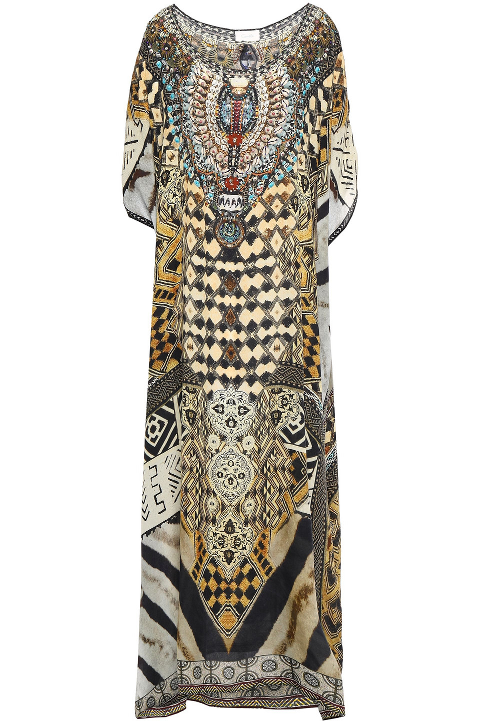 Camilla Woman Crystal-embellished Printed Silk Crepe De Chine Kaftan Pastel Yellow Size ONESIZE