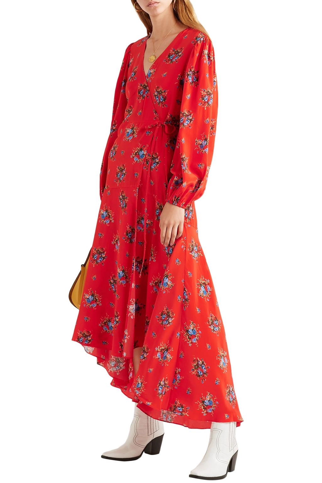 ganni wrap dress red