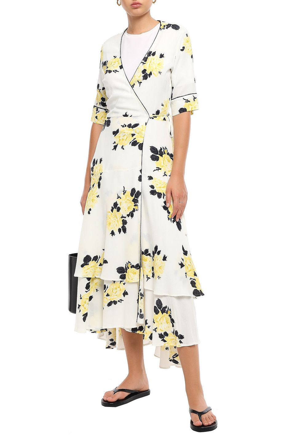 silvery crepe wrap dress