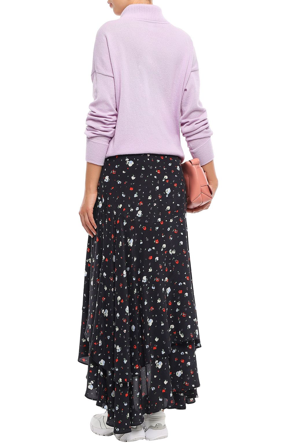 GANNI Asymmetric floral-print silk crepe de chine midi wrap skirt