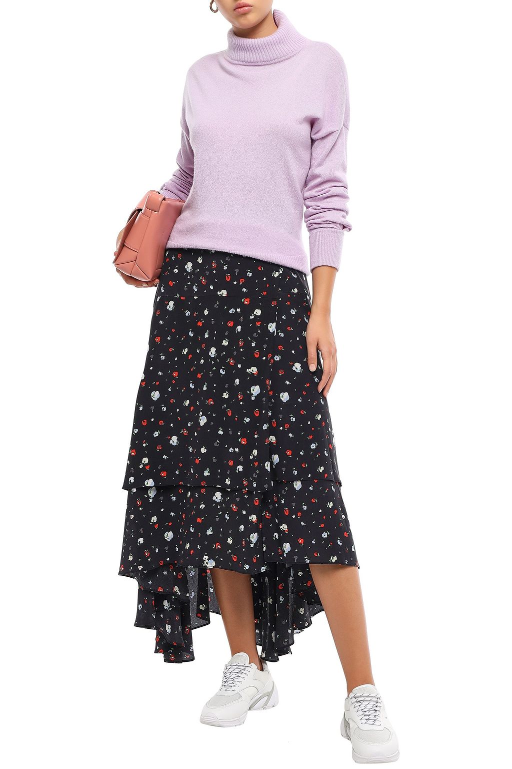 GANNI Asymmetric floral-print silk crepe de chine midi wrap skirt