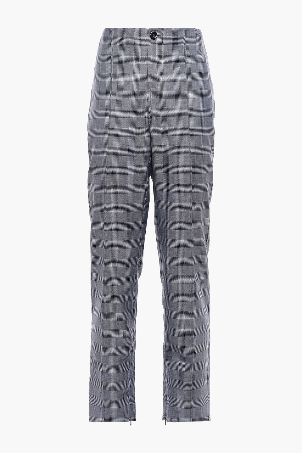 Ganni Woman Prince Of Wales Checked Silk And Wool-blend Straight-leg Pants Dark Gray Size 36
