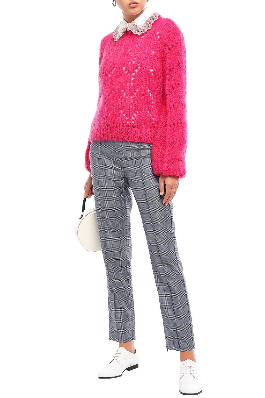 GANNI Merkel Prince of Wales checked silk and wool-blend straight-leg pants