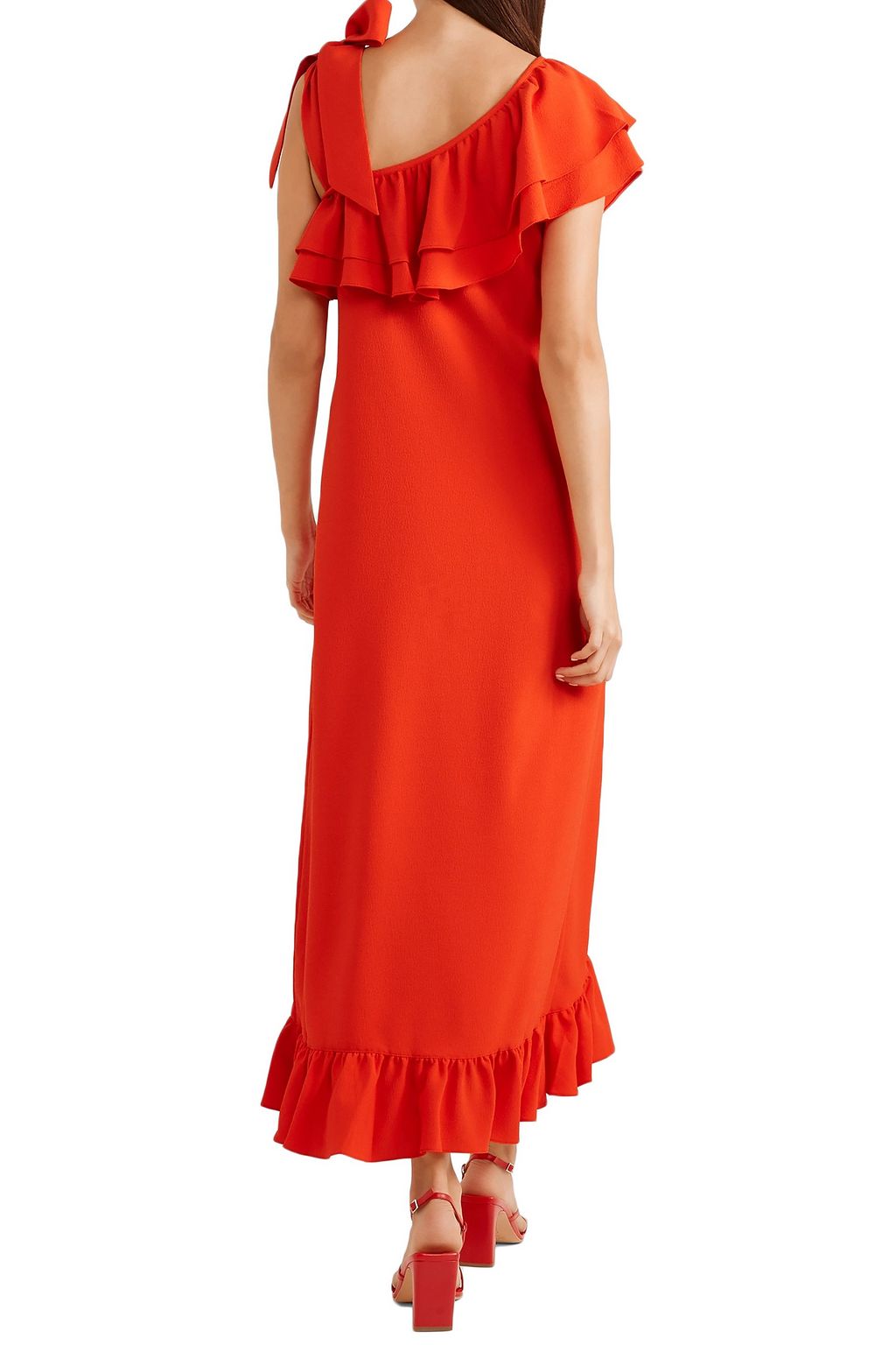 GANNI Clark bow-detailed ruffled crepe maxi dress