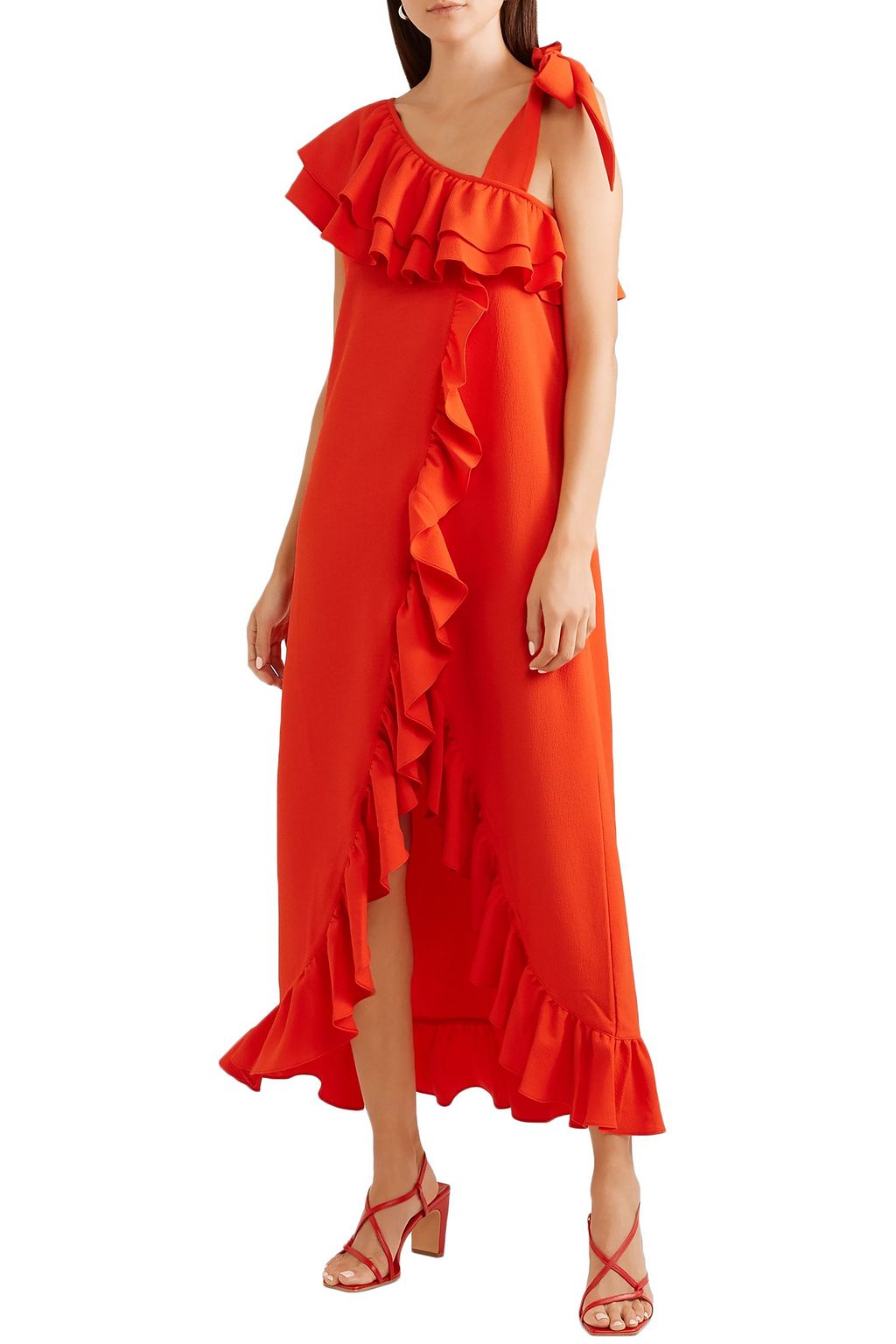 GANNI Clark bow-detailed ruffled crepe maxi dress