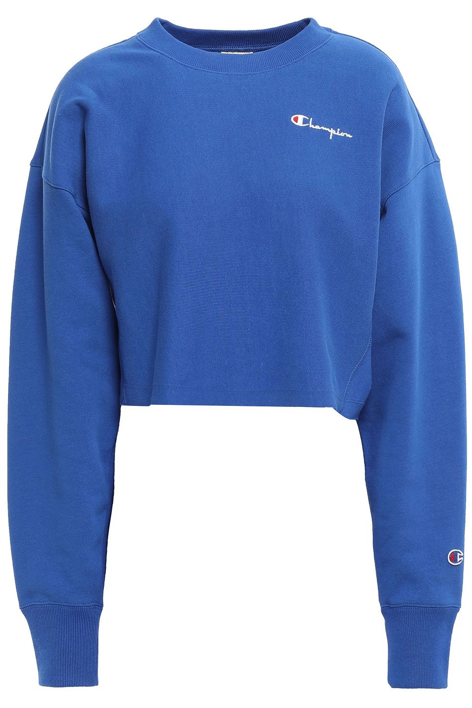 blue cropped champion shirt
