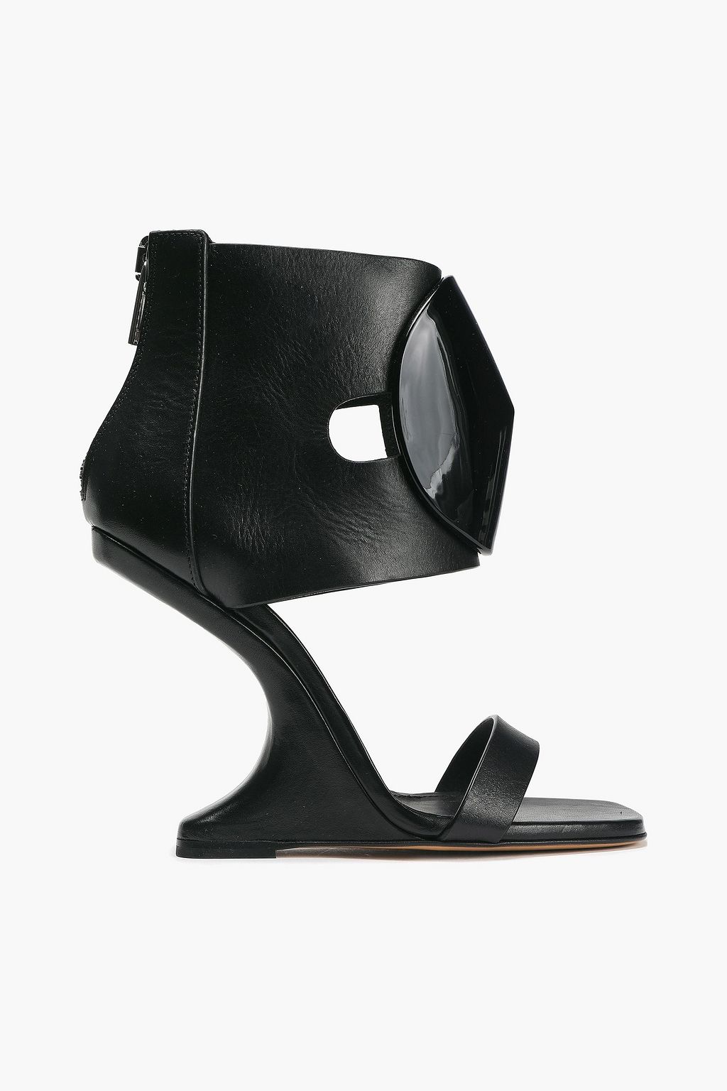 black leather wedge sandals