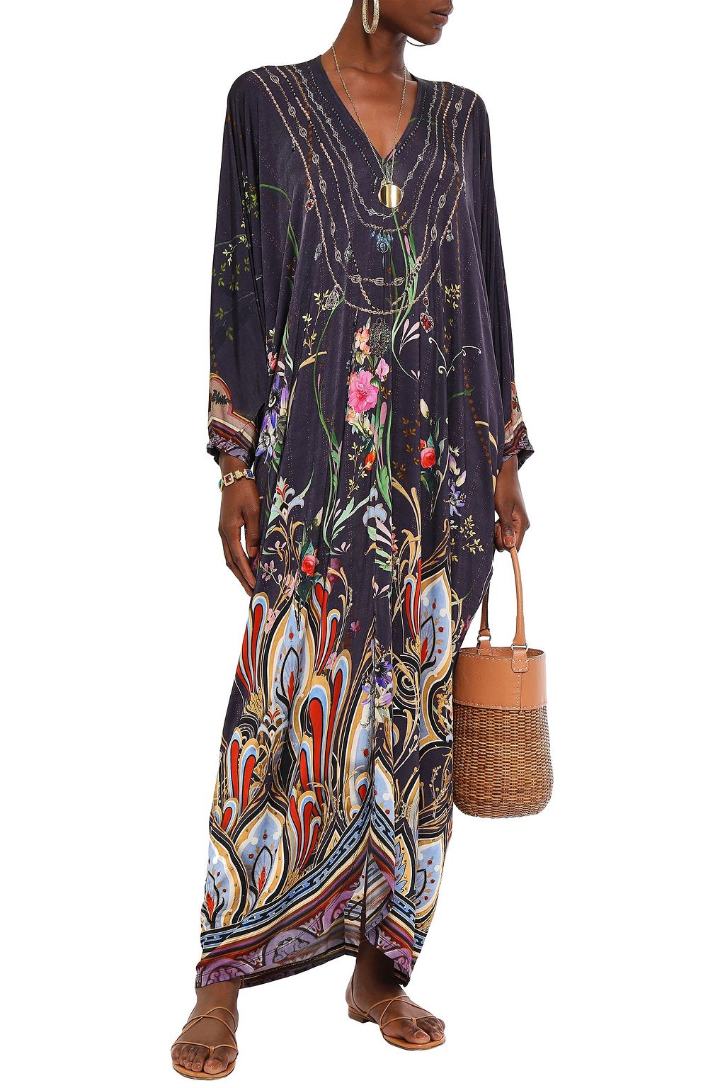 CAMILLA Crystal-embellished printed stretch-jersey maxi dress