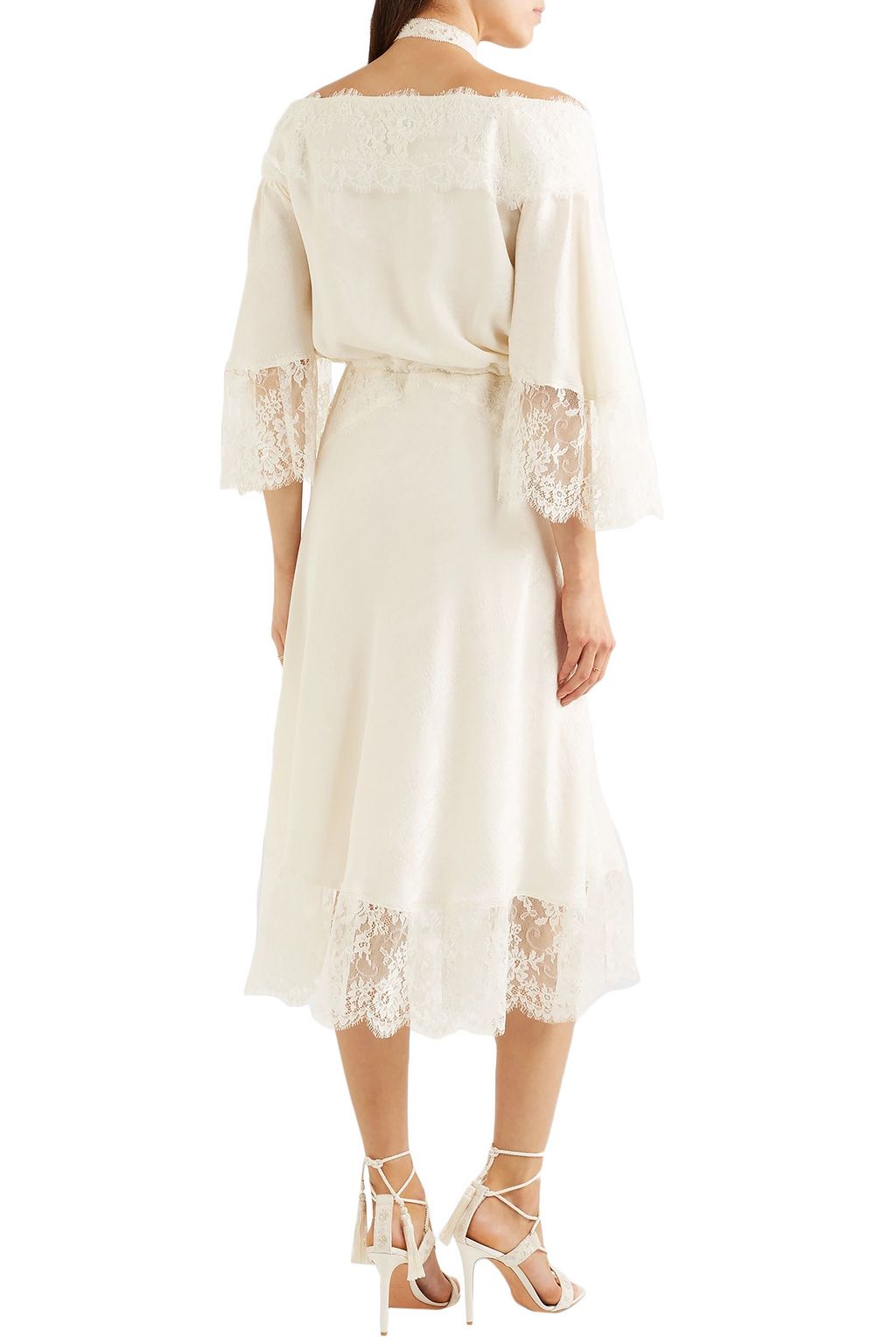 ETRO Off-the-shoulder Leavers lace-trimmed silk-jacquard midi dress
