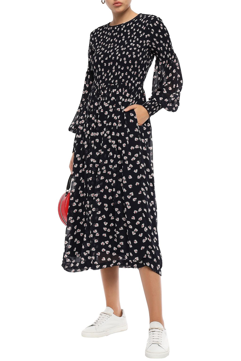 GANNI Rometty shirred floral-print georgette dress