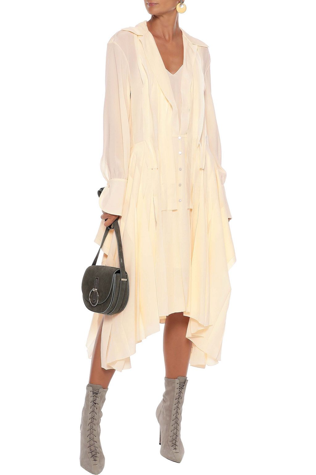 CHLOÉ Asymmetric pleated silk-chiffon shirt dress