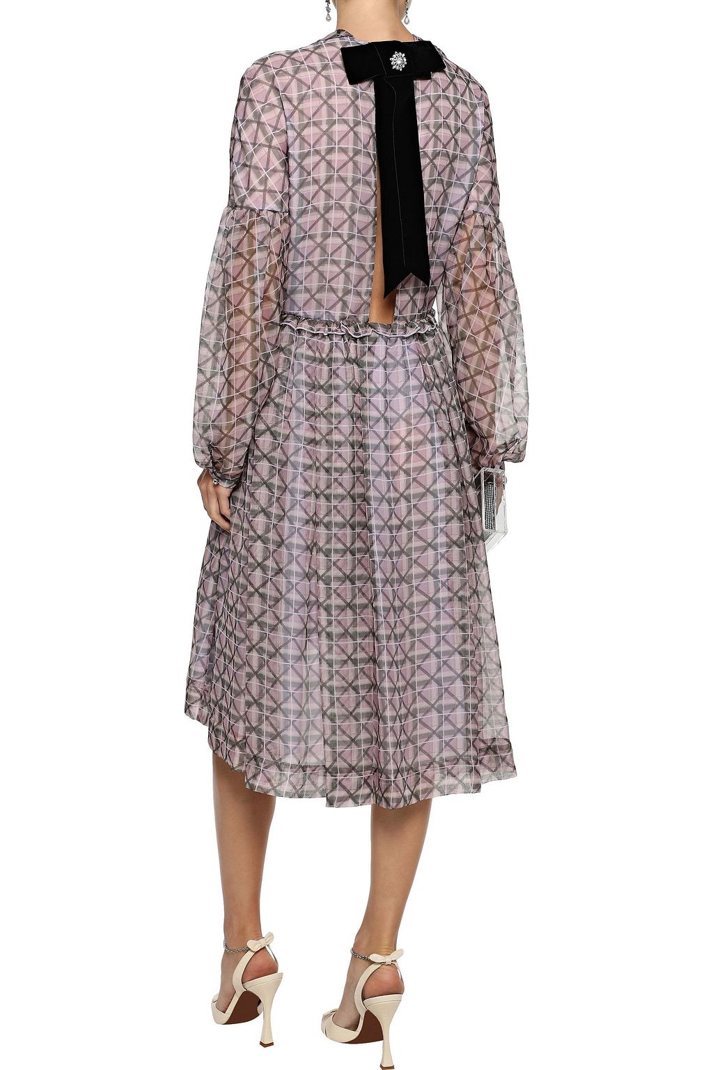 ALEXACHUNG Bow-embellished printed chiffon dress